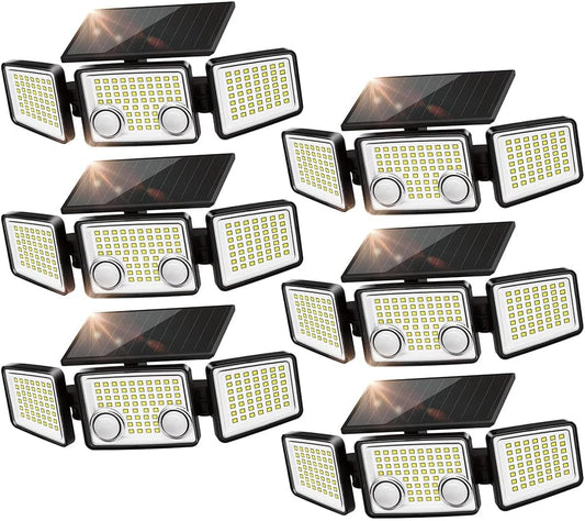UME Solar Outdoor Lights 3000 Lumen 7000K, 152 LED Super Bright Motion Sensor Outdoor Lights with 2 Sensors, IP65 Waterproof 270 Wide Angle Solar Flood Lights with 3 Modes for Garden - 6 Pack
