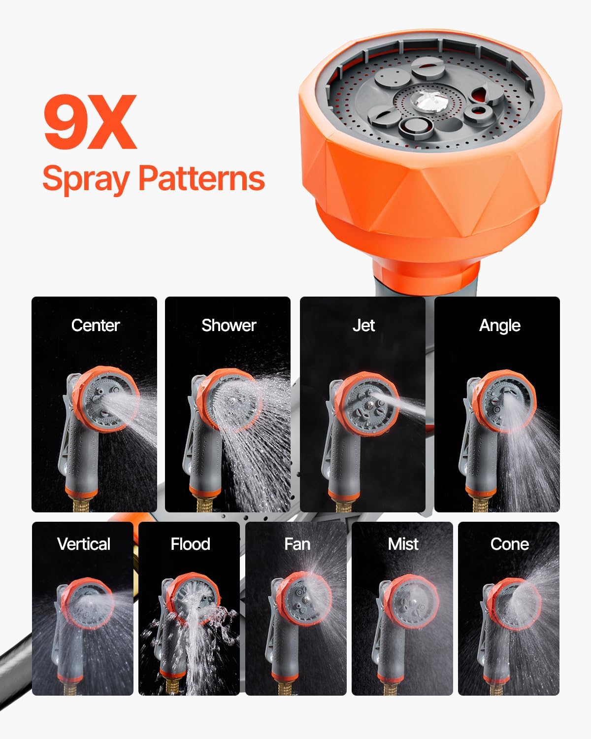 VEVOR Retractable Garden Hose Reel, 1/2 Inch x 65 ft Wall Mounted, Heavy Duty Garden Hose Reel with 9 Patterns Nozzle, Any Length Lock, Upgraded Slow Return System and 180°Swivel Bracket