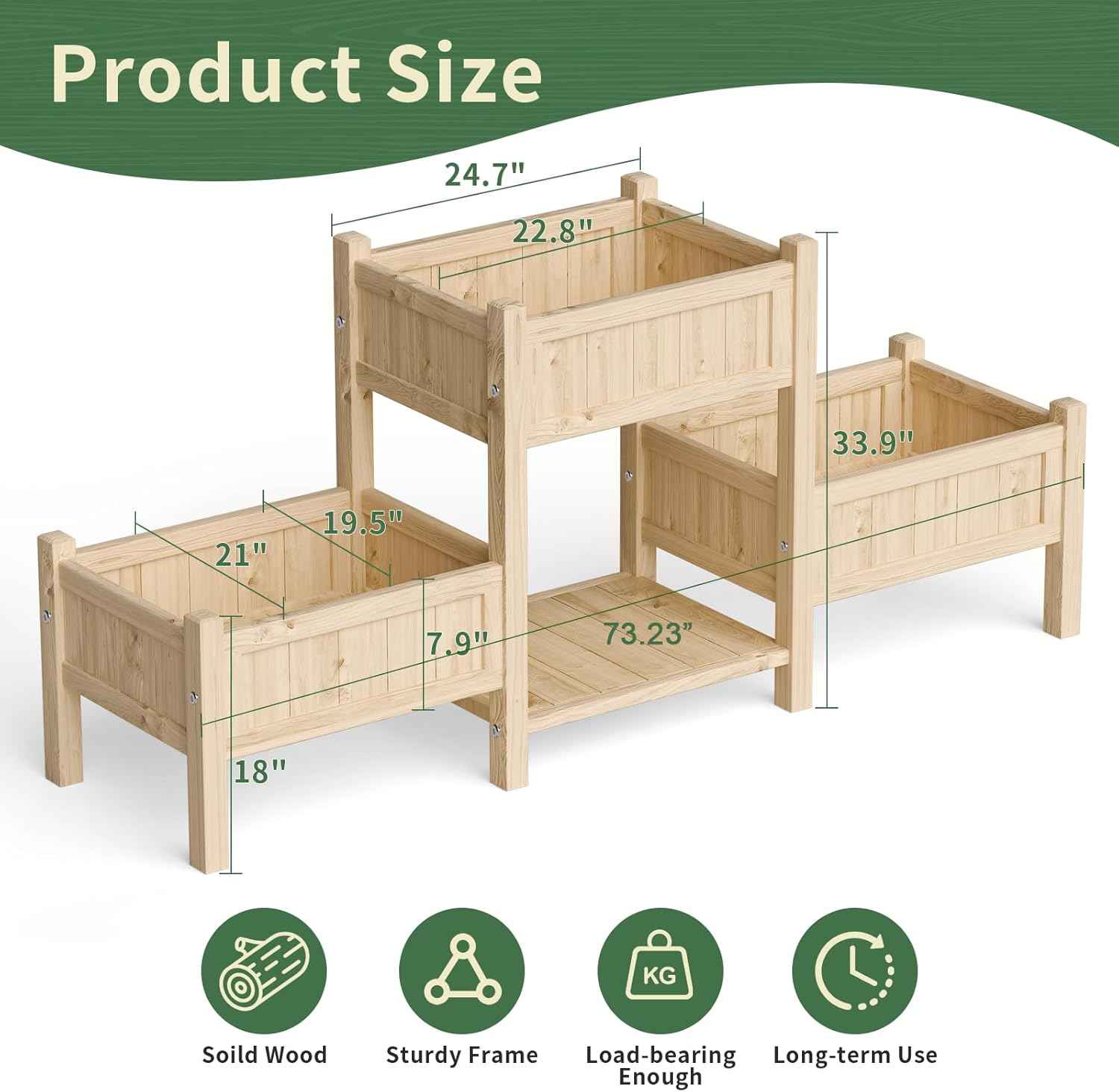 Extra Large Wooden Raised Garden Bed with Legs & Storage Shelf 3 Tier Outdoor Elevated Planter Box for Patios/Herbs/Flowers/Vegetables, Easy Assembly, Natural