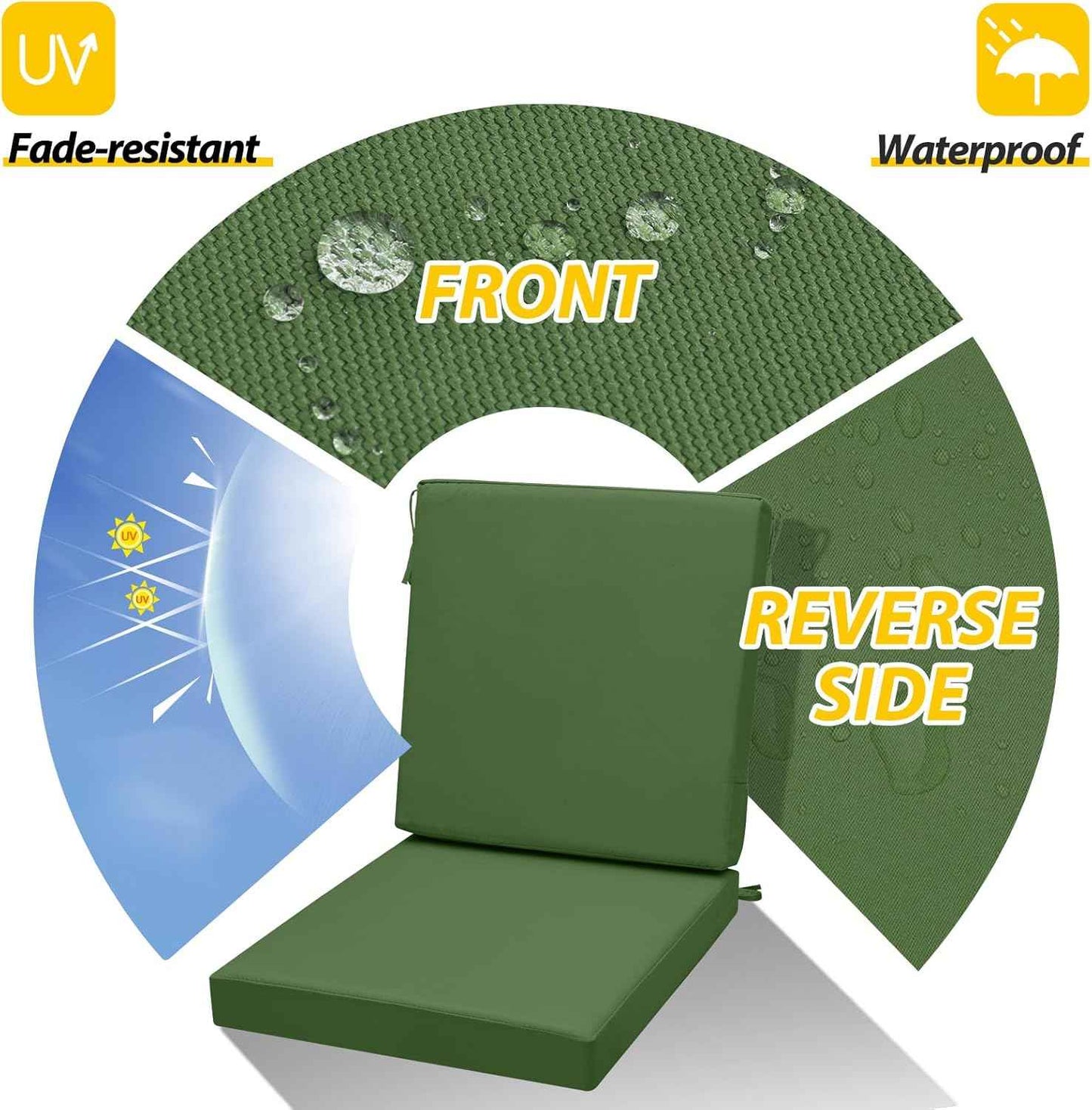 AAAAAcessories Outdoor Seat Cushions for Chairs, One-Piece Design, Fade-Resistant, Waterproof Patio Furniture Replacement Cushions, 20" x 20" x 3" + 20" x 20" x 3", Dark Moss Green