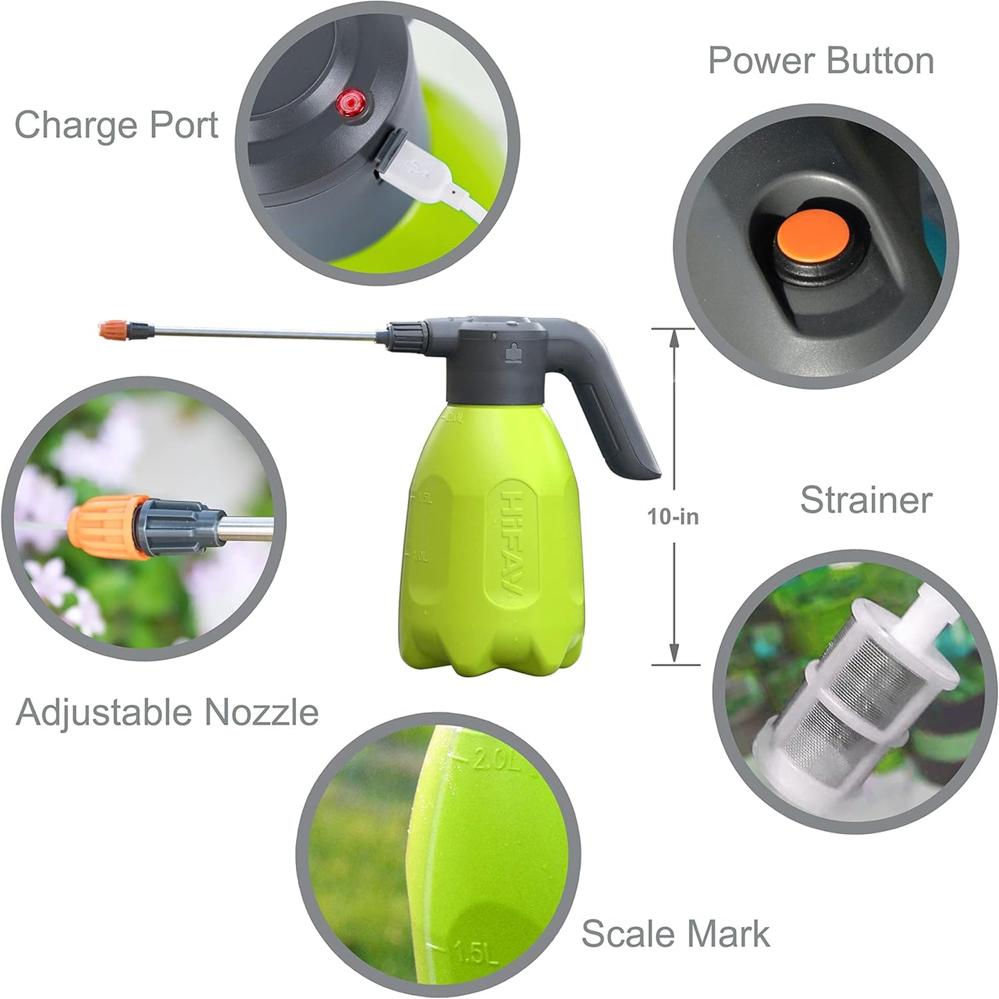 ES2-PRO Electric Spray Bottle 2L/0.5Gallon, Rechargeable Battery Powered Sprayer Spray 60 Bottles On a Single Charge, Automatic Plant Mister，Pump Sprayer,Indoor Watering Can for Plants