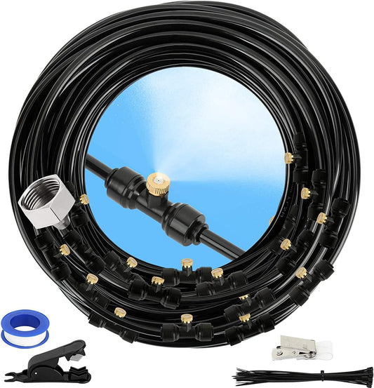 Misting Cooling System, DIY 33FT(10M) Misting Line +10 Brass Mist Nozzles+ a Brass Connector(3/4'') Outdoor Mister System for Patio Waterpark Garden Trampoline Greenhouse