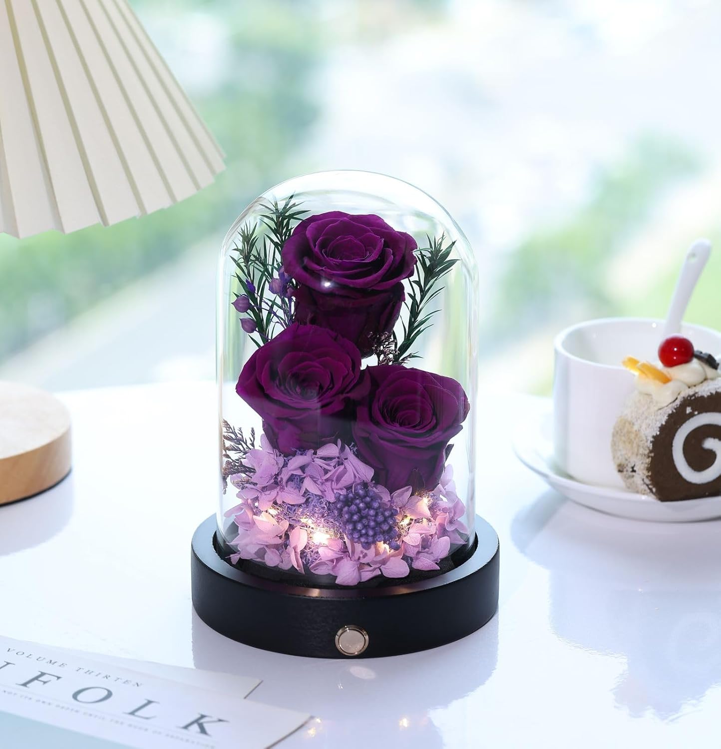 Flowers Roses Gifts for Mom, Purple Preserved Roses in Glass Dome, Mothers Day Valentines Day Anniversary Birthday Flowers Gifts for Wife Girlfriend Women Mom Her Mother