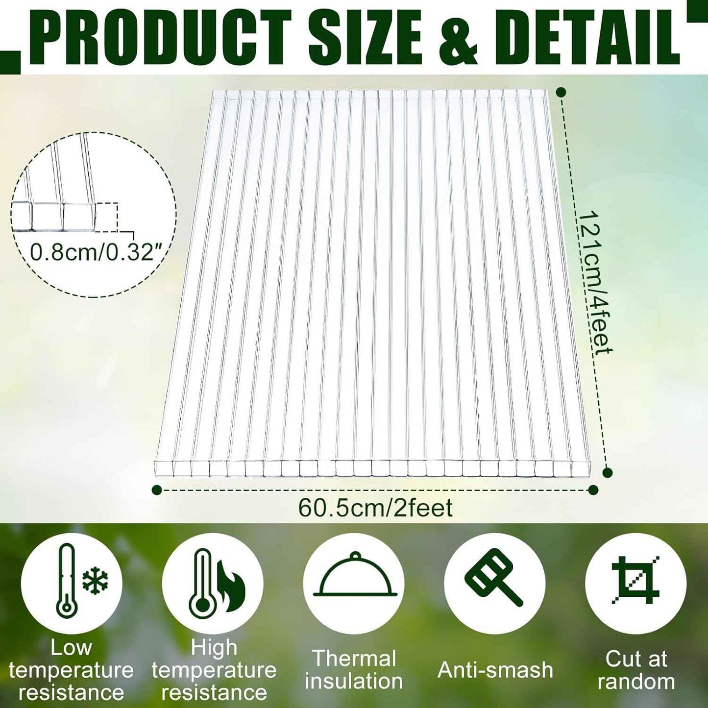 Tatuo 6 Pack 4' X 2' X 0.32'' Polycarbonate Greenhouse Panels Polycarbonate Sheets Twin-Wall Roof Panels Waterproof UV Protected Clear Corrugated Plastic Roofing for Greenhouse Replacement