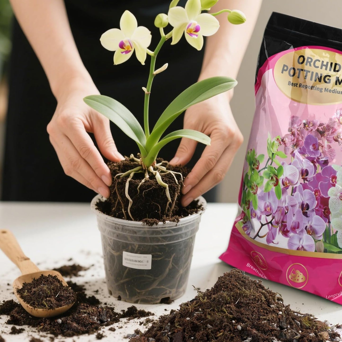 Doter Organic Orchid Potting Mix & Bark Blend 1qt - All Natural, Fast Draining Soil for Phalaenopsis, Dendrobium, Oncidium Plants