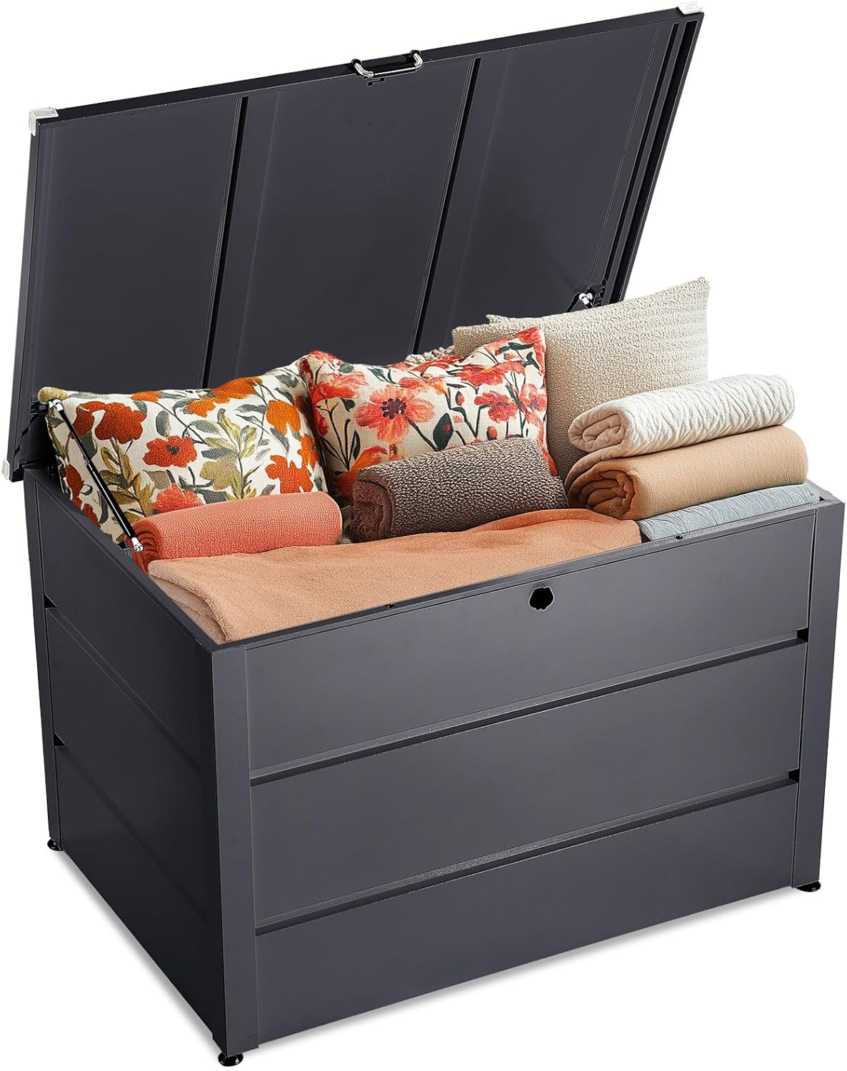 Quictent Metal Deck Box 150 Gallon Outdoor with Hydraulic Lid, Easy Assemble Waterproof Weather-Resistant Storage Bin, 660LBS Capacity for Patio/Garden/Poolside, Grey