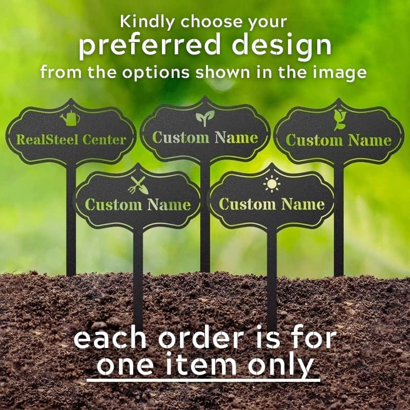RealSteel – Customizable Seed & Plant Markers - Outdoor Herb Garden Stakes - Elegant Fruit/Vegetable Labels - Steel Plant Tags for Pots - Classy Design for Farmhouse/Greenhouse – Watering Can Icon