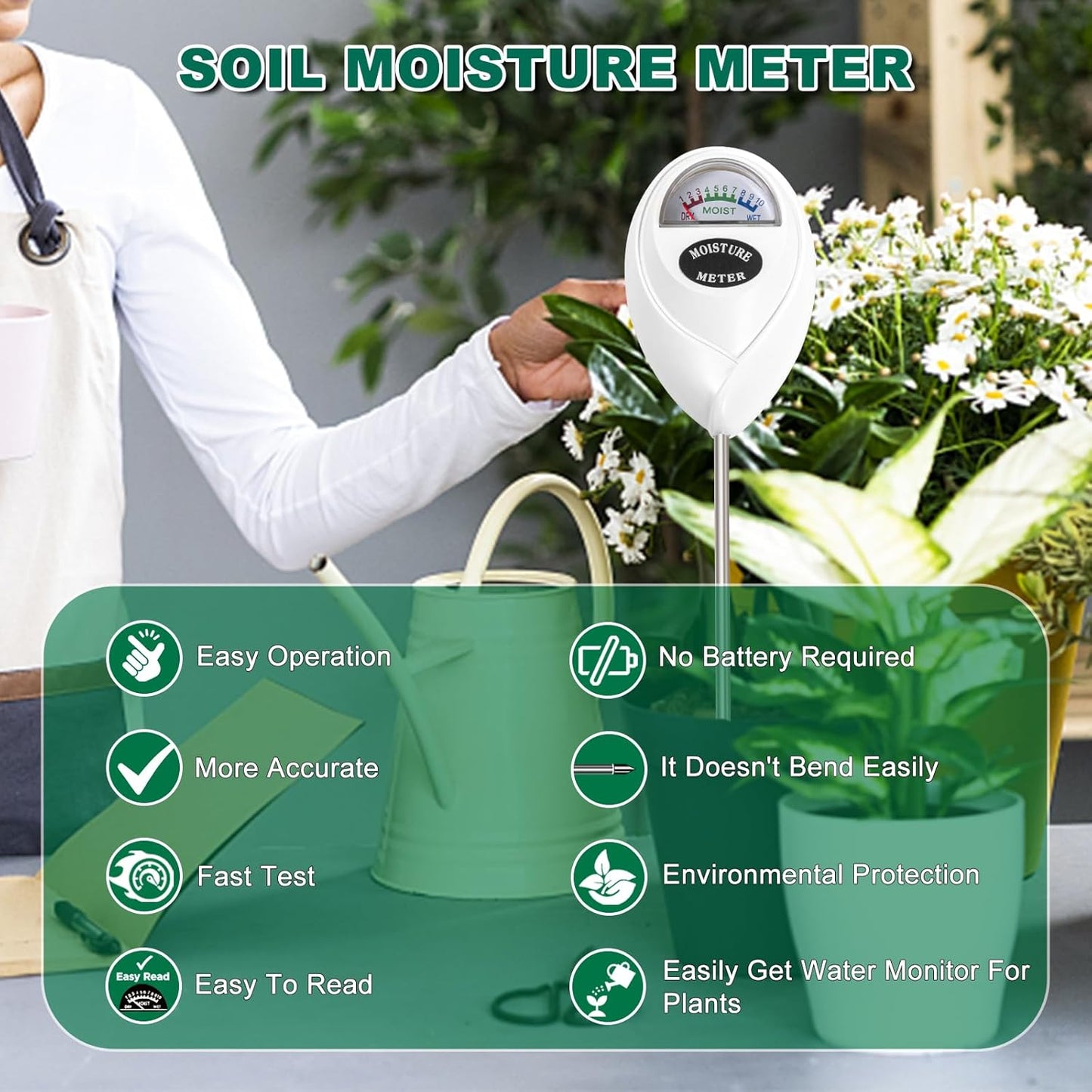 SZHLUX Soil Moisture Meter, Plant Water Monitor, Soil Hygrometer Sensor for Plant Care, Great for Gardening, Lawn, Farm, Indoor & Outdoor (Plant Gifts for Gardeners) 10.23inch, White