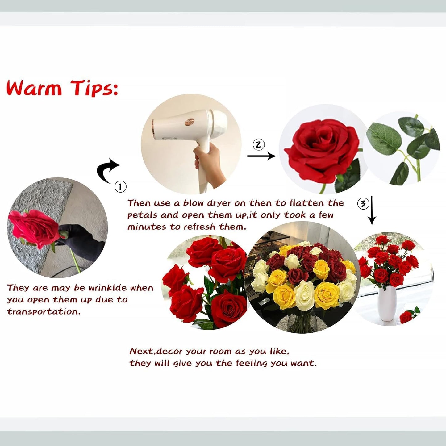 White Fake Roses Artificial Flowers - 16 Pcs Fake Artificial Roses Silk Flowers with Stems for Home Wedding Hotel Office Centerpiece Decor