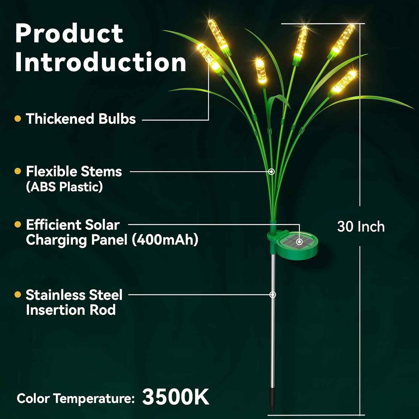 4 Packs Reeds Solar Garden Light, 30 Inch Garden Solar Light with 24 Bulbs, Intelligent Light Control System, IP65 Waterproof, Outdoor Solar Light for Decorating Yard, Pathway(Warm Color)