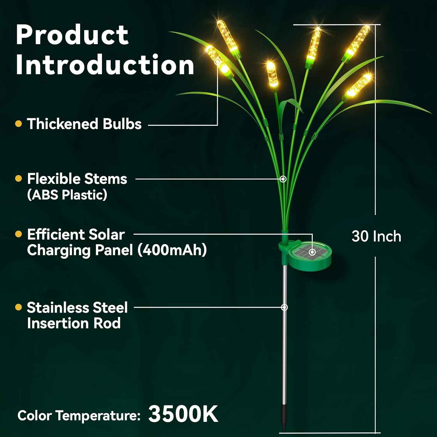 4 Packs Reeds Solar Garden Light, 30 Inch Garden Solar Light with 24 Bulbs, Intelligent Light Control System, IP65 Waterproof, Outdoor Solar Light for Decorating Yard, Pathway(Warm Color)