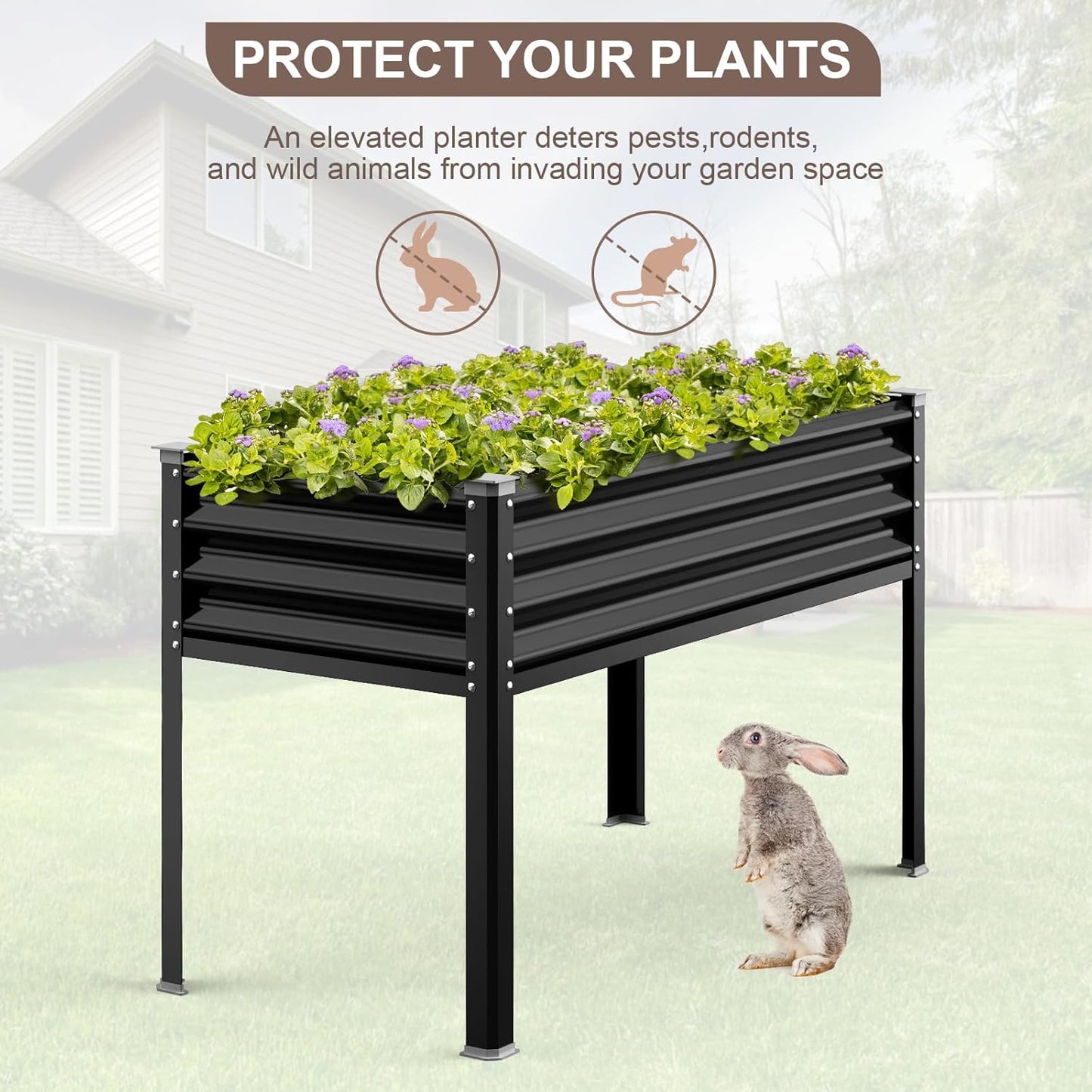 Raised Garden Bed with Legs, 48×24×32in Galvanized Raised Garden Beds Outdoor Elevated Metal Planter Box for Gardening Vegetables Flowers Herb-Black