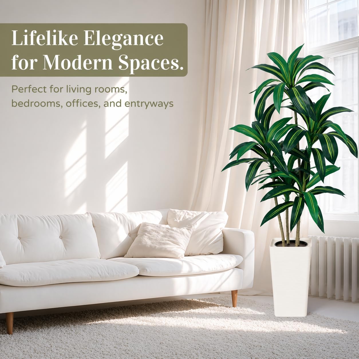 5FT Artificial Dracaena Plant Indoor – Tall Artificial Indoor Tree in Pot, Realistic Fake Plant Indoor for Living Room, Office, Home Decor, Faux Floor Plant, 5 ft Artificial Plants Indoor
