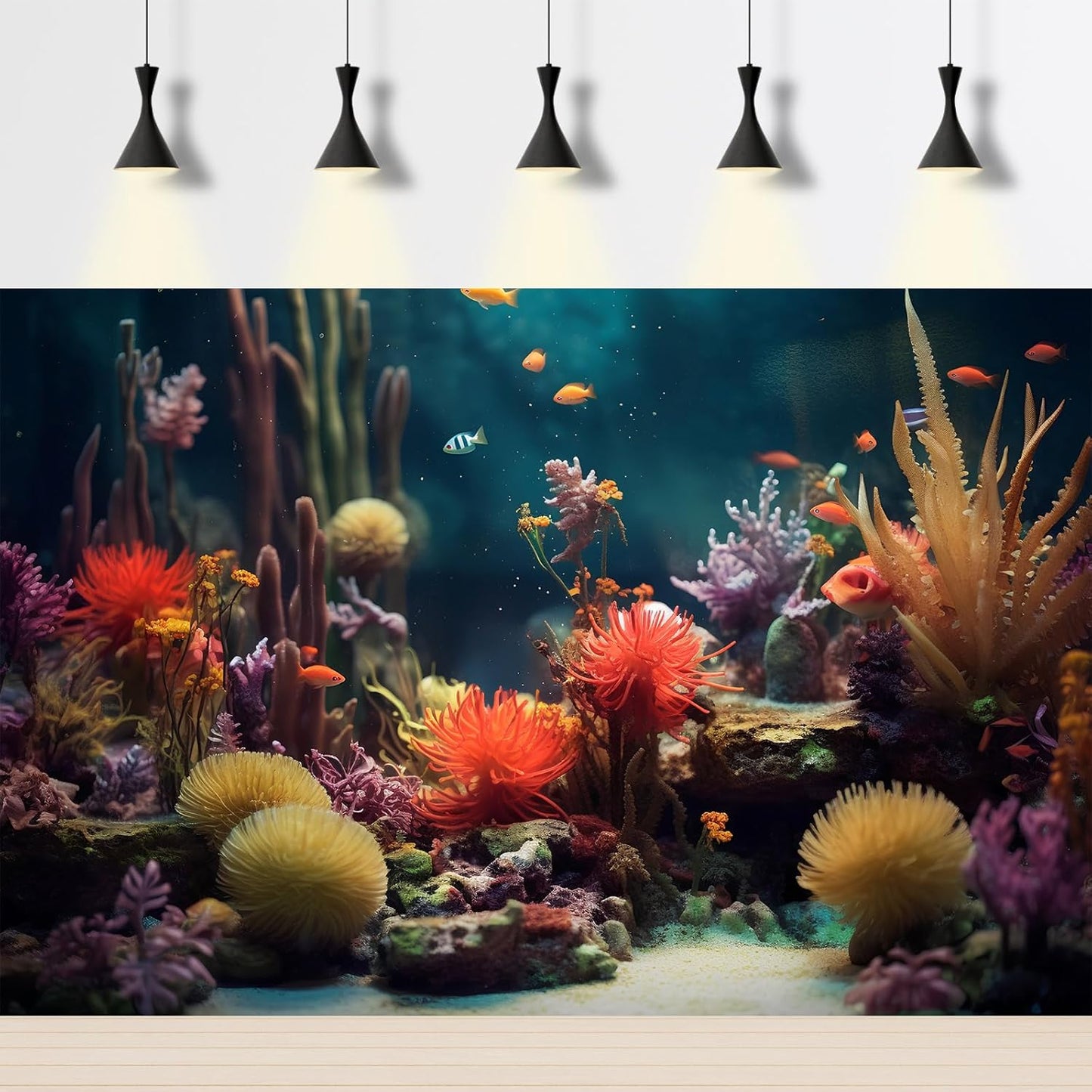 Aquarium Background Beautiful Colorful Coral Reef Aquatic Plants Terrarium Background Rock Tropical Fish Jungle Style Fish Tank Background Colorful Under Water View Aquarium Backdrop Vinyl 72x24in