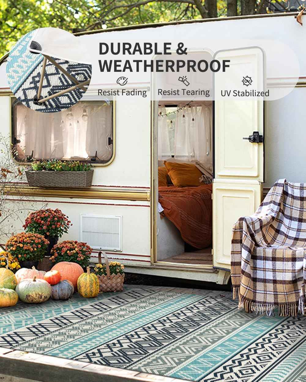 MontVoo Outdoor Rug Carpet 8x10 Waterproof-Patio Rug Mat Reversible RV Camping Rug Picnic Mat Plastic Straw Outside Rug for Balcony Porch Deck Beach-Boho Outdoor Area Rug for Patio Decor Colorful