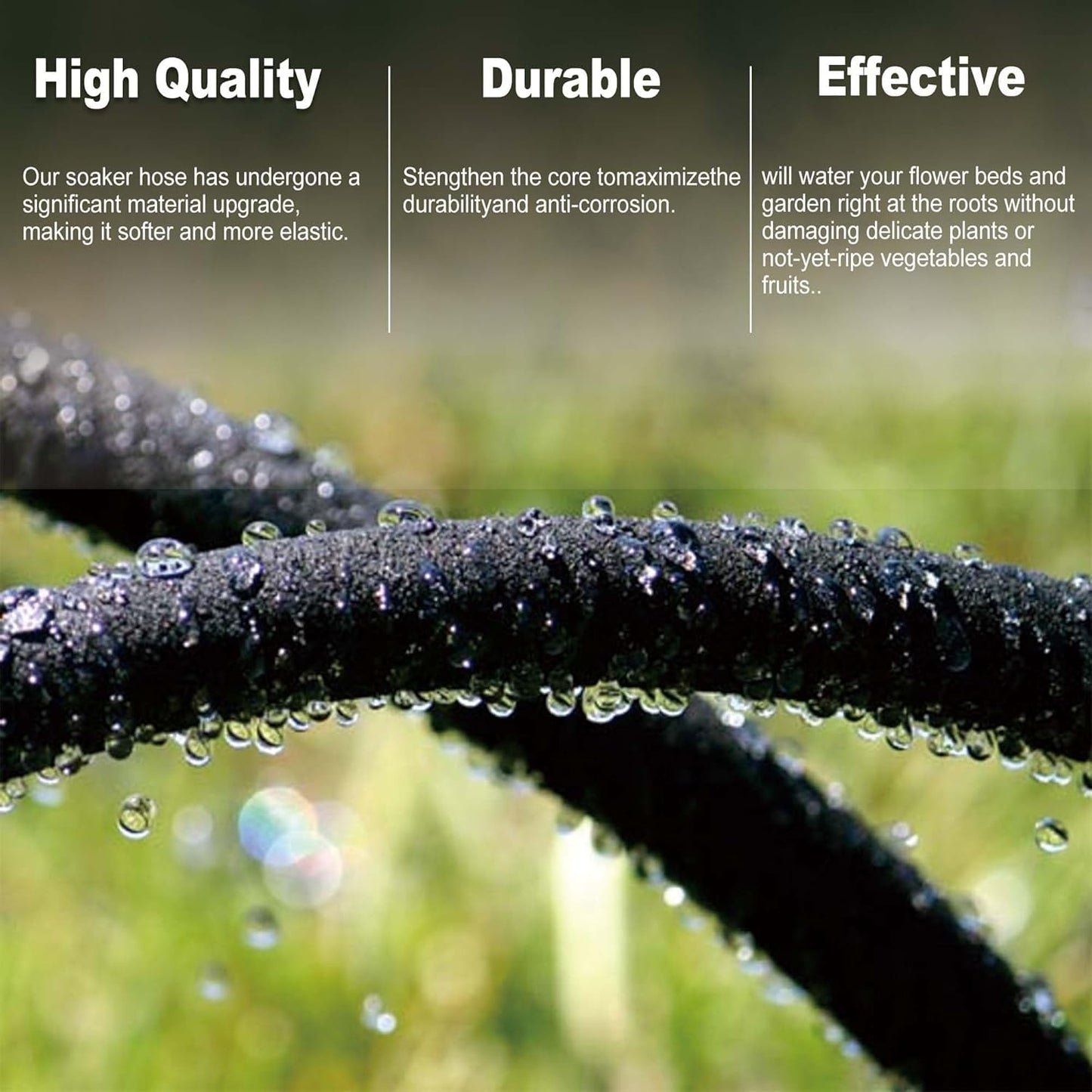 50FT Soaker Hose for Garden - 1/2" Diameter Heavy Duty Rubber Drip Irrigation Kit - Save 70% Water for Lawn/Flower Beds/Vegetable/Shrubs/Hedges