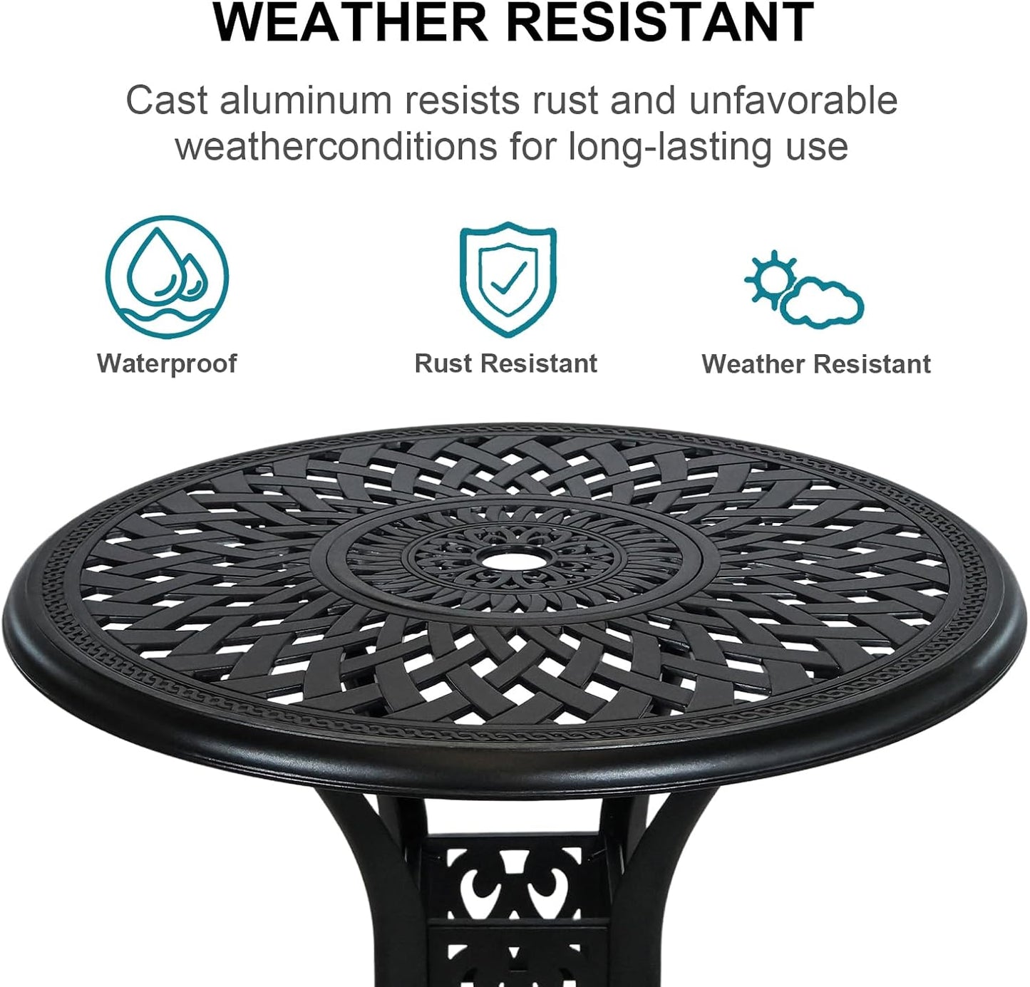 Outdoor Bistro Set 3 Piece, All Weather Bistro Table and Chairs Set, Cast Aluminum Patio Bistro Sets with 2.36" Umbrella Hole, Patio Furniture Set for Garden Porch