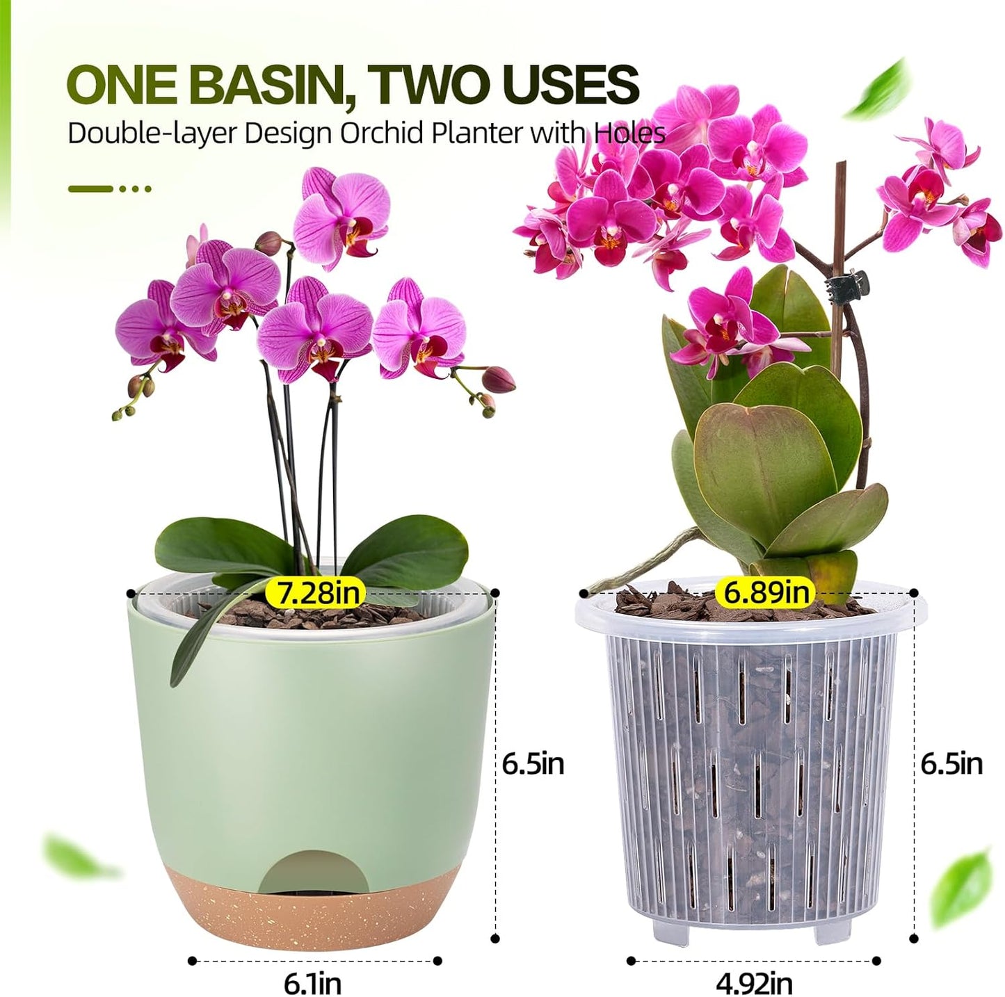 7.2 Inch Self Watering Orchid Pots for Indoor Plants,Macetas para Orqudeas,Flower Pots for Indoor Plants with Holes(Green)