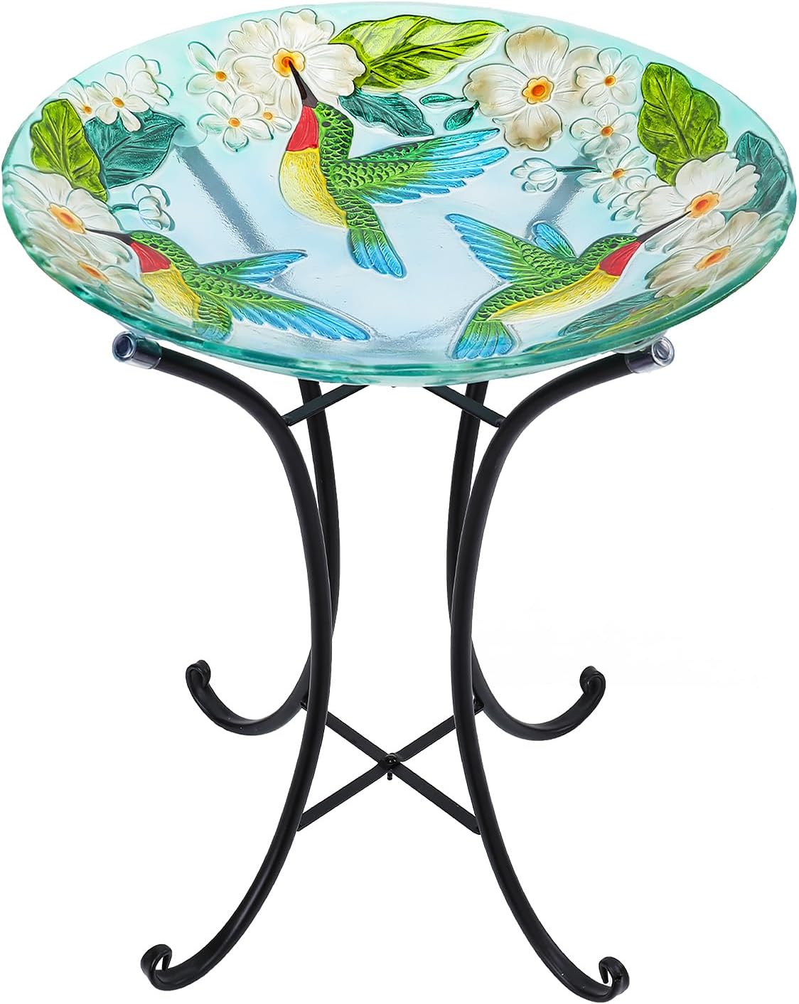 VCUTEKA 18" Outdoor Glass Birdbath with Sturdy Metal Stand for Lawn, Yard, or Garden Decor Bird Lovers Gift, Hummingbird Bird Bath Detachable, 22" Height