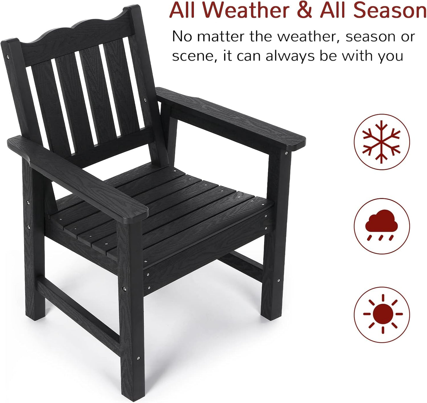 Stoog All-Weather Outdoor Chairs, Patio Dining Chair with Curved Backrest, 400 lbs Support Patio Chair, Black