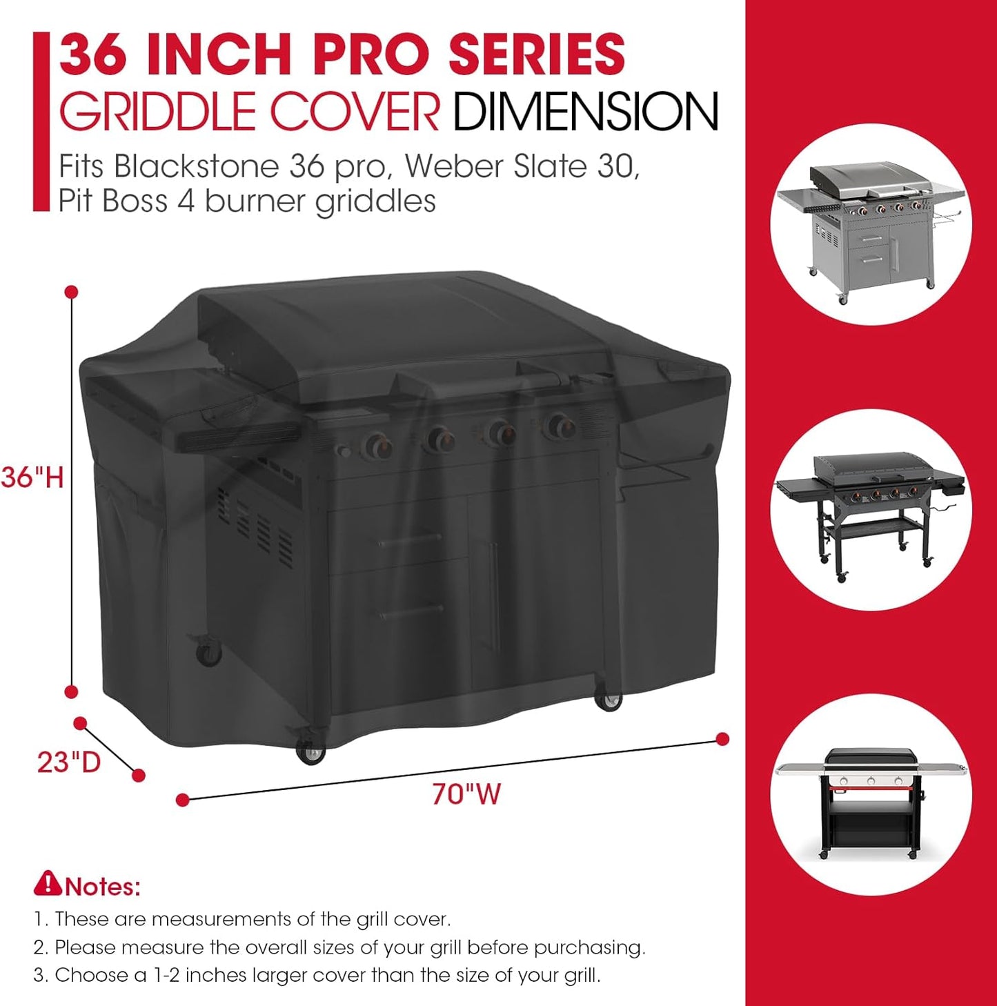 Unicook 70 Inch Griddle Grill Cover for Blackstone 36 Inch ProSeries, Heavy Duty Waterproof Large Flat Top Grill Cover with Sealed Seam, Compare to Blackstone 5005, 5482, Black