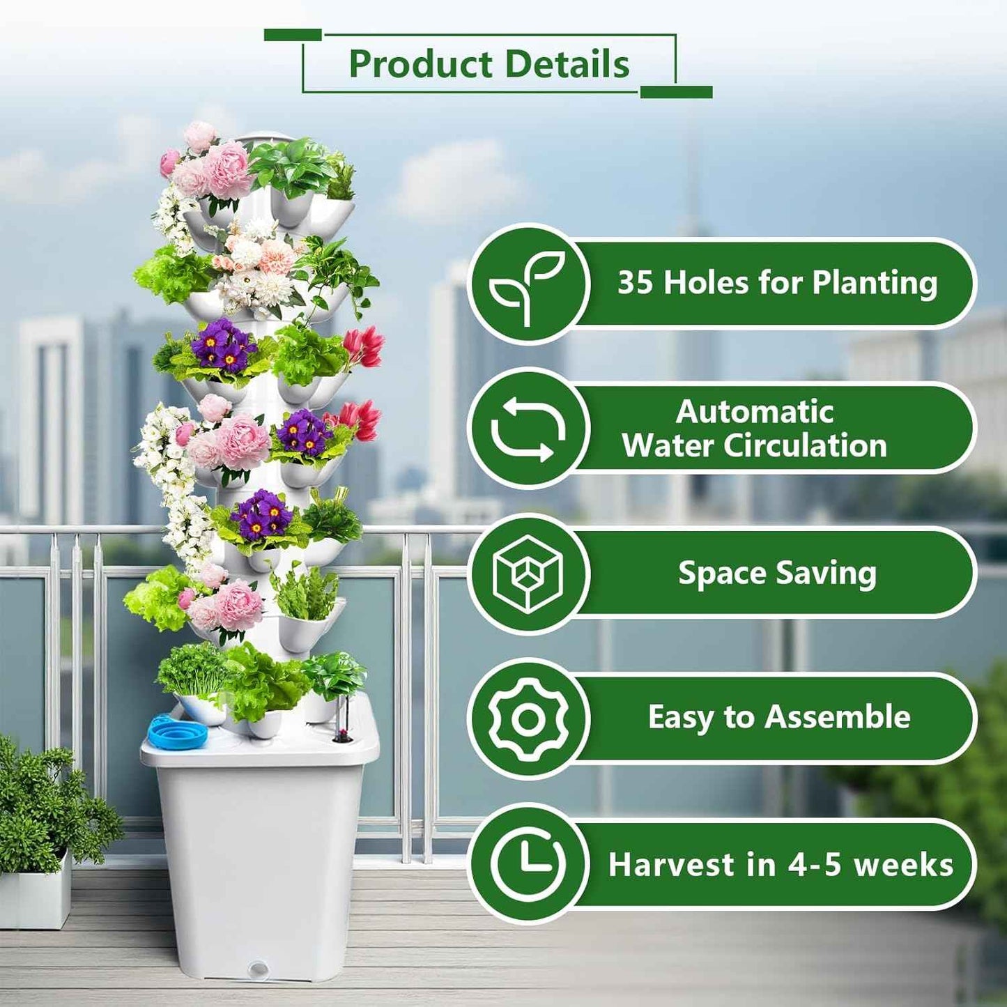 35 Plants Hydroponic Tower, Hydroponics Growing System Tower, Hydroponics Tower with Timer Automatic Watering, Vertical Hydroponic Tower, Planter Germination Kit for Herbs Vegetables Fruits
