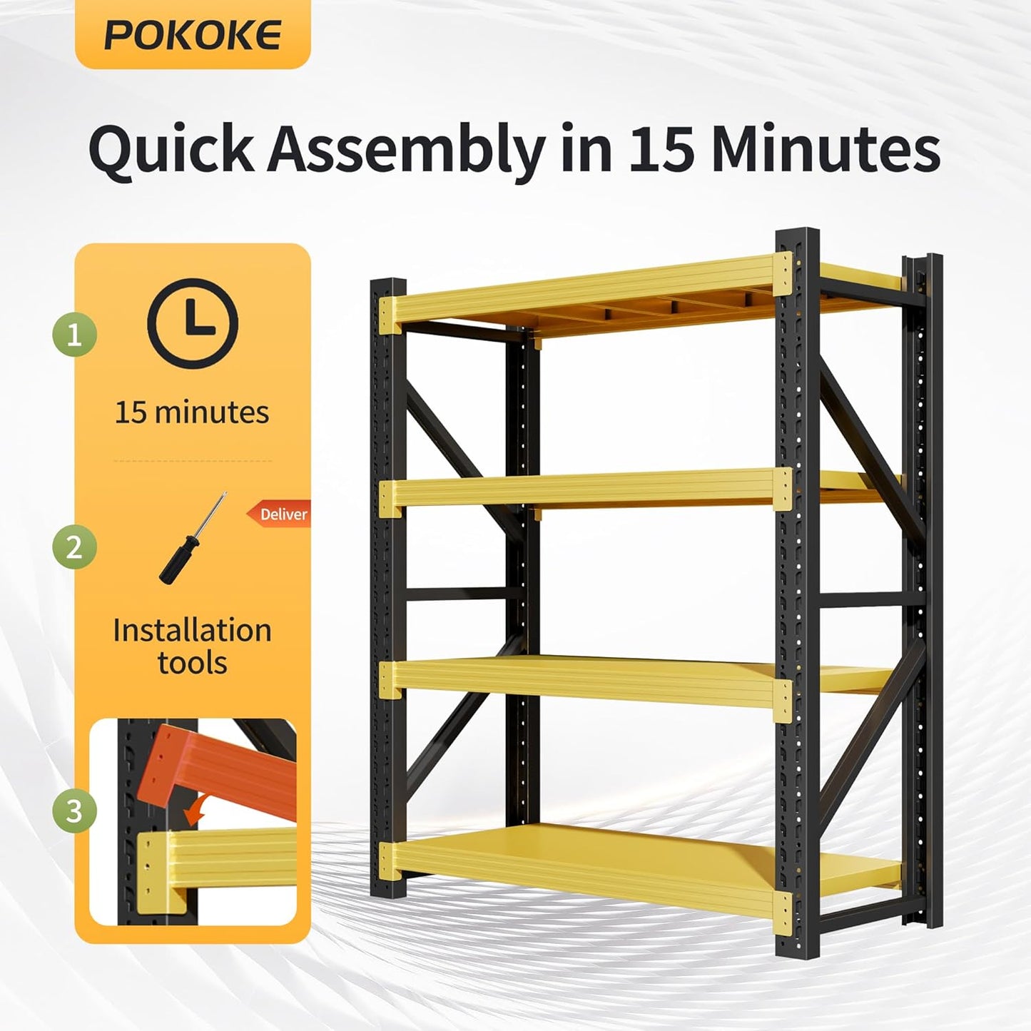 Garage Shelving Unit, 4 Tier Heavy Duty Racks, Easy Assembly, Metal Racks with Adjustable Shelves, 3000 LBS Load Capacity,for Warehouse,Basement (Black&Yellow, 19.7" D x 31.5" W x 63" H)
