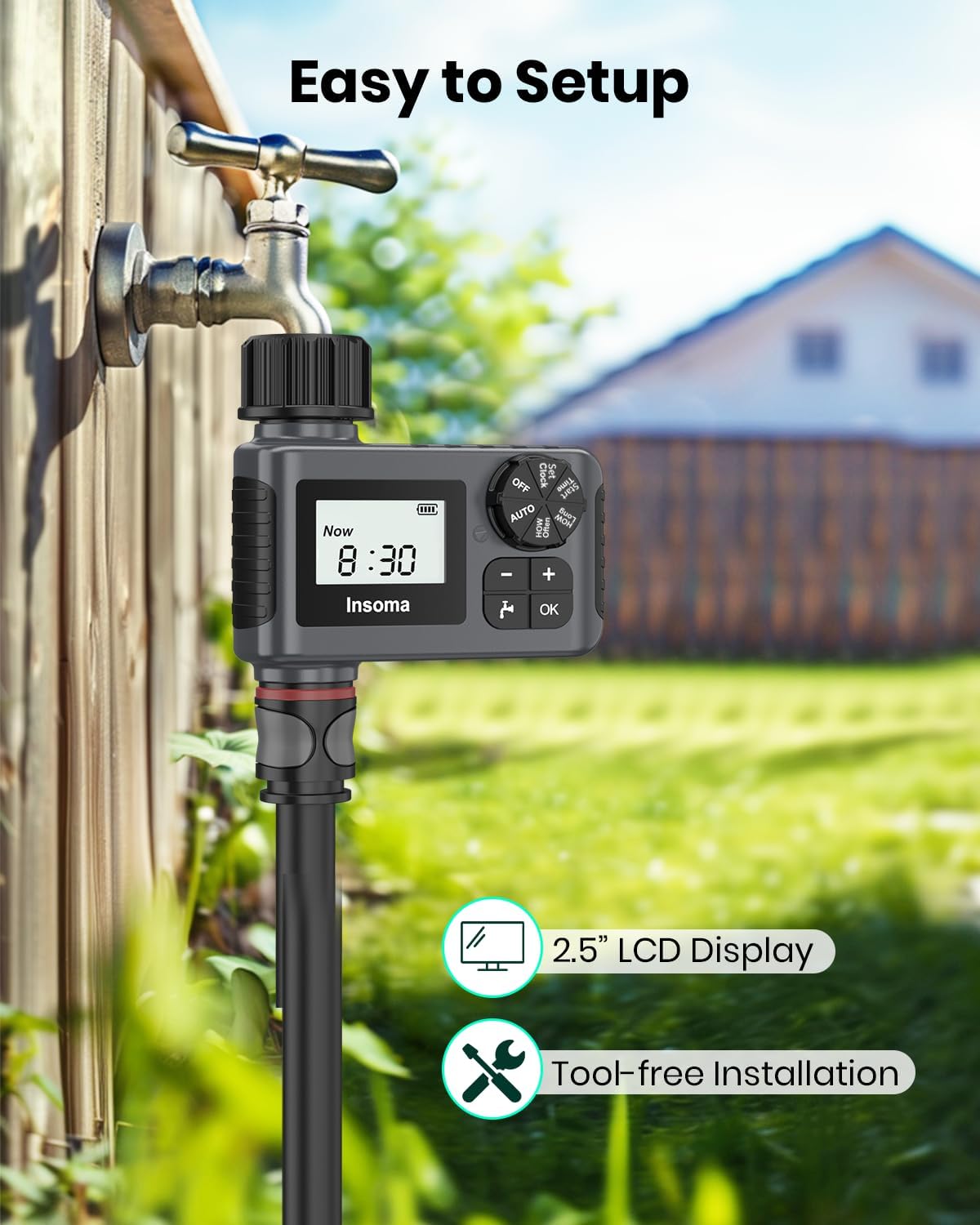 2 PCS Water Timer for Outdoor Garden Hose, Water Sprinkler Timer with Rain Delay/Manual/Automatic Drip Irrigation and Lawn Watering System for Yard
