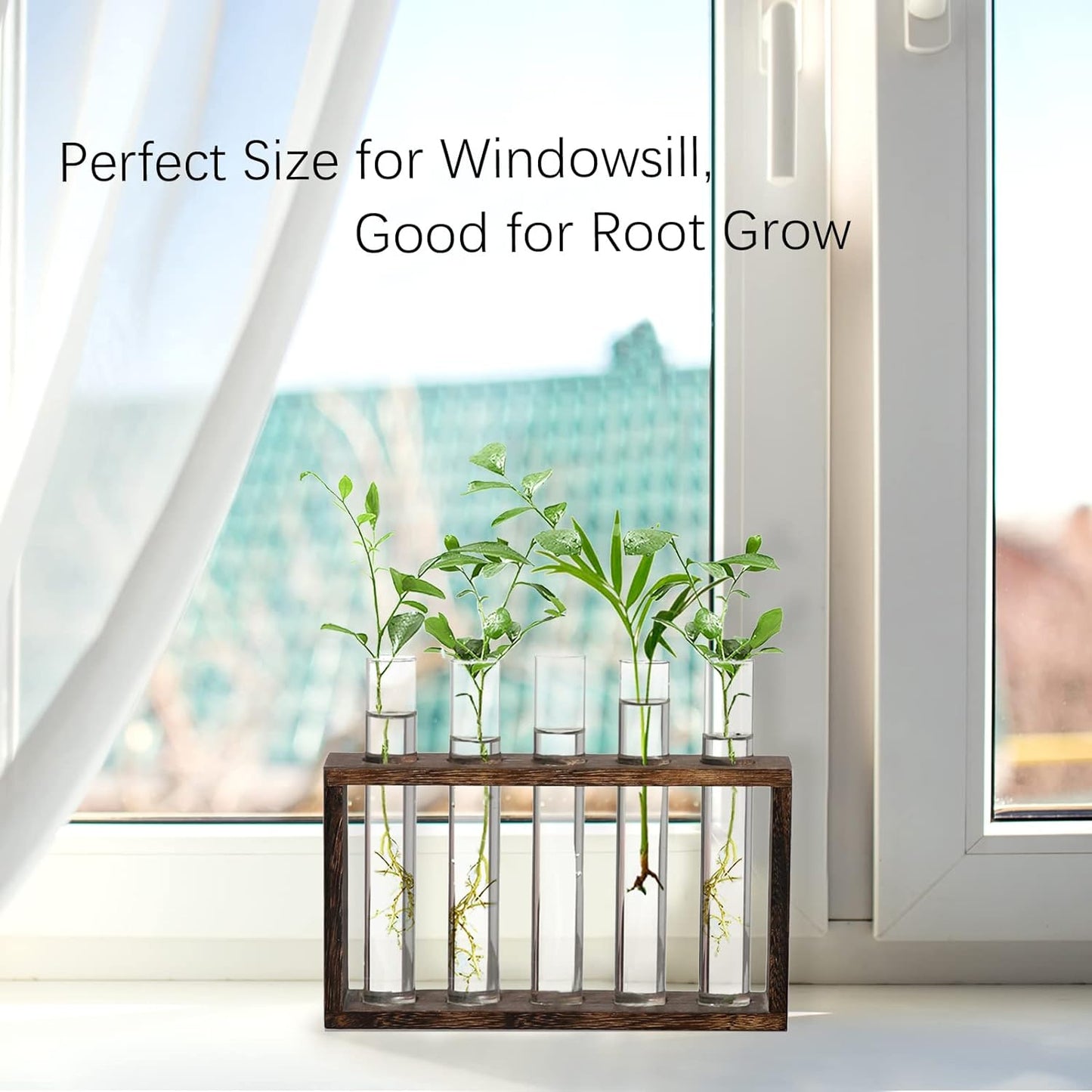 XXXFLOWER Wall Hanging Terrarium Planter with 5 Test Tubes,Wall Planters for Indoor Plants,Plant Lover Gifts for Women Garden Office Decoration