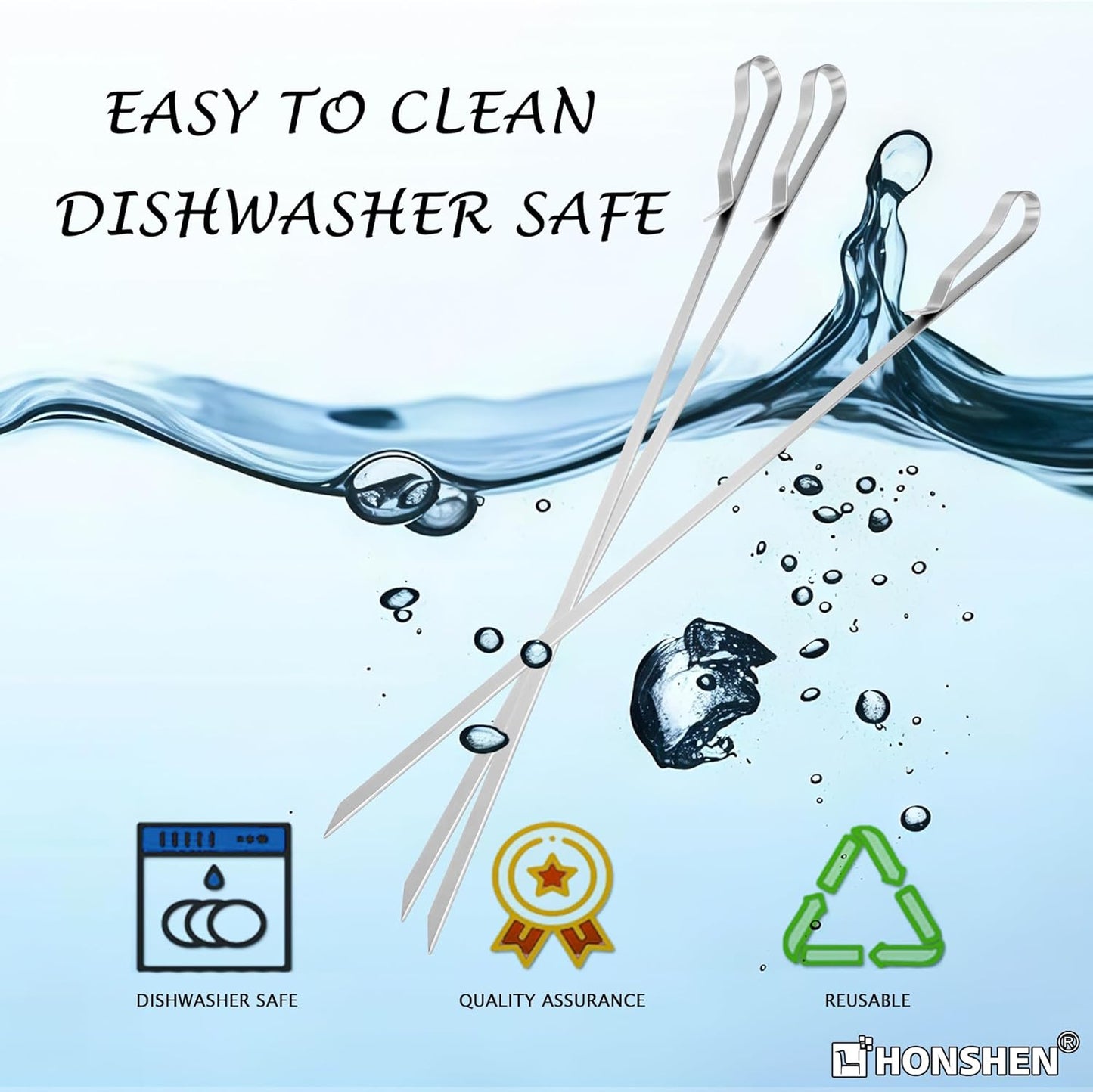 17 Inch Stainless Steel Skewers for Kabobs,HONSHEN Flat Shish Kabob Barbecue Skewers - Metal BBQ Skewers for Grilling Meat, Chicken, Shrimp, Vegetables - 20 Pack (17Inch Flat BBQ 20p)