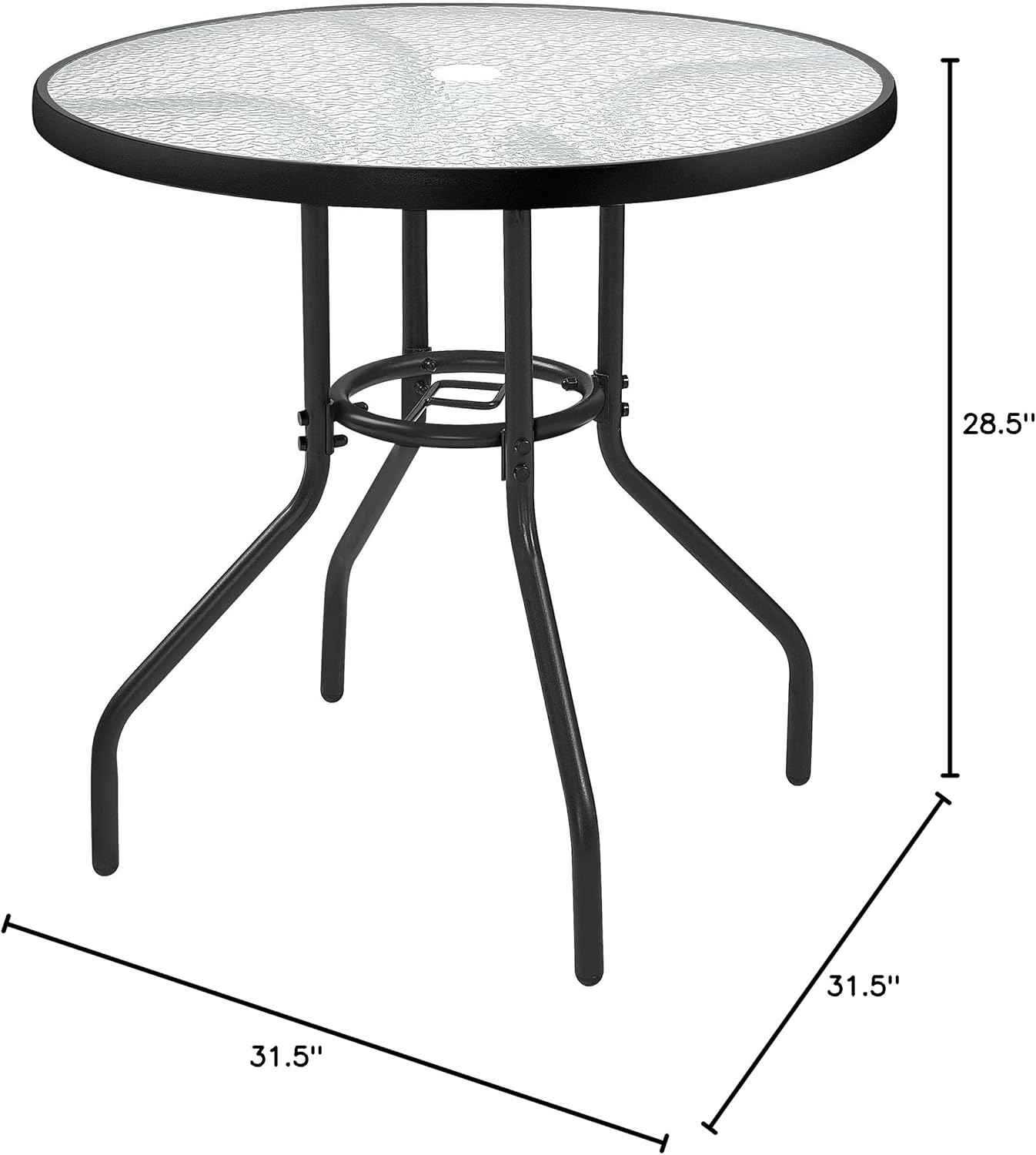 Yaheetech 27.4'' Patio Bistro Table Round Outdoor Coffee Table, Round Tempered Glass Top with 1.7'' Umbrella Hole, Iron Frame for Balcony Backyard Lawn and Garden