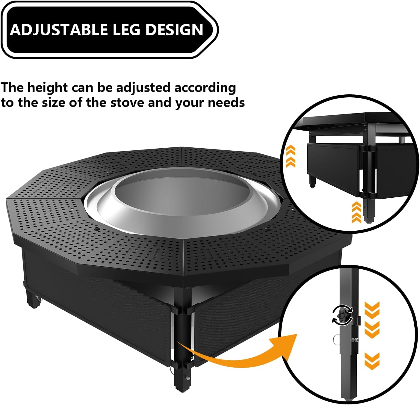 Fire Pit Surround Tabletop for Solo Stove Bonfire Ranger 2.0, with Coated Steel and UV-Resistant Outdoor Fabric, Adjustable Tabletop for Solo Stove Bonfire Accessories, Thick Metal