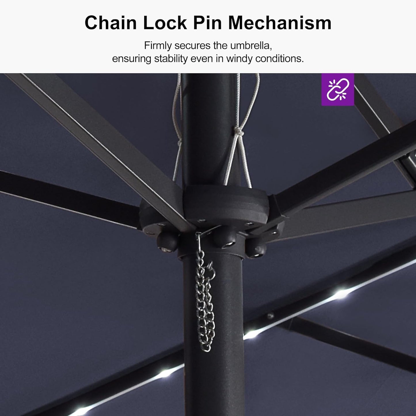 PURPLE LEAF 13ft Double-Side Patio Umbrella with Solar Lights Outdoor Market Umbrella with Base and Crank Handle Table Umbrella for Backyard Pool Garden Deck, Navy blue