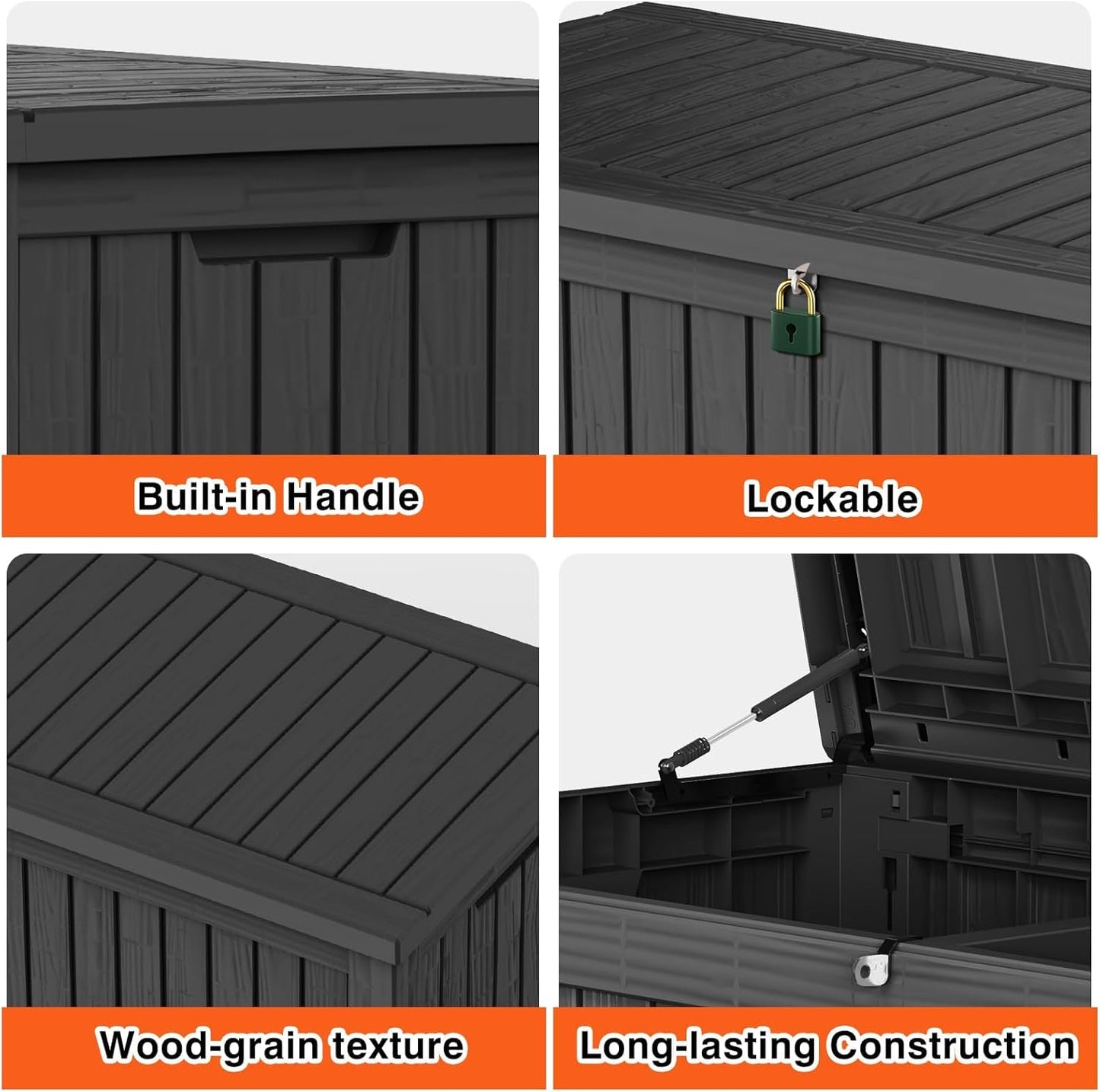 180 Gallon Outdoor Storage Box, Large Storage Deck Box for Patio Furniture Accessories, Garden Tools, Indoor Storage for Cushion, Black