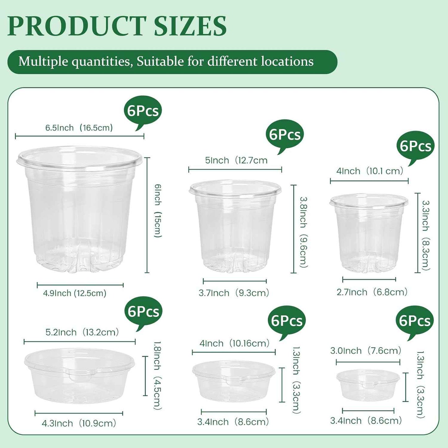 Bluepro 18 Pack 6.5/5/4 Inch Clear Self Watering Plant Pots with Bottom Water Tray & Watering Rope, Transparent Nursery Pots with Drainage for Seedlings, Herbs, and Houseplants