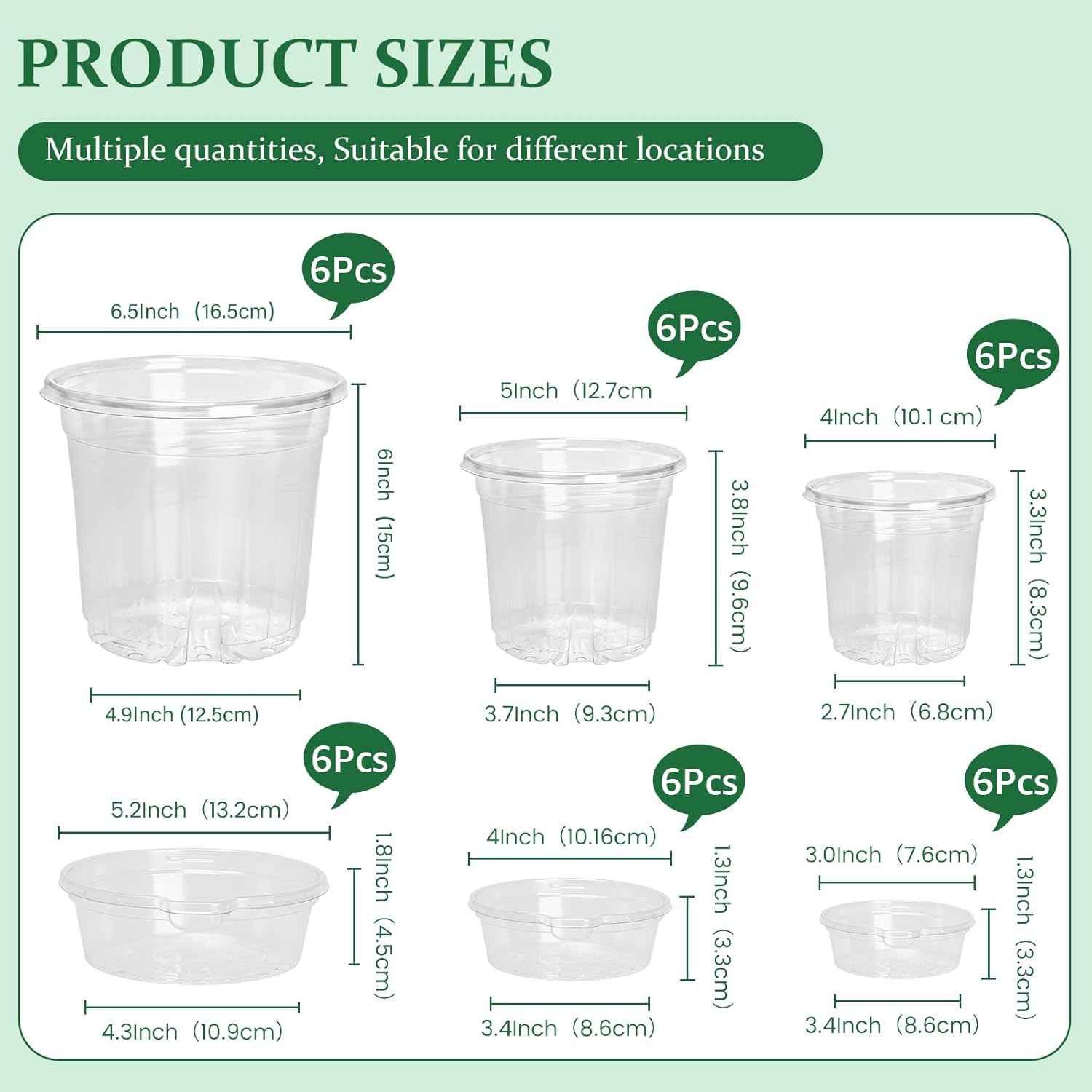 Bluepro 18 Pack 6.5/5/4 Inch Clear Self Watering Plant Pots with Bottom Water Tray & Watering Rope, Transparent Nursery Pots with Drainage for Seedlings, Herbs, and Houseplants