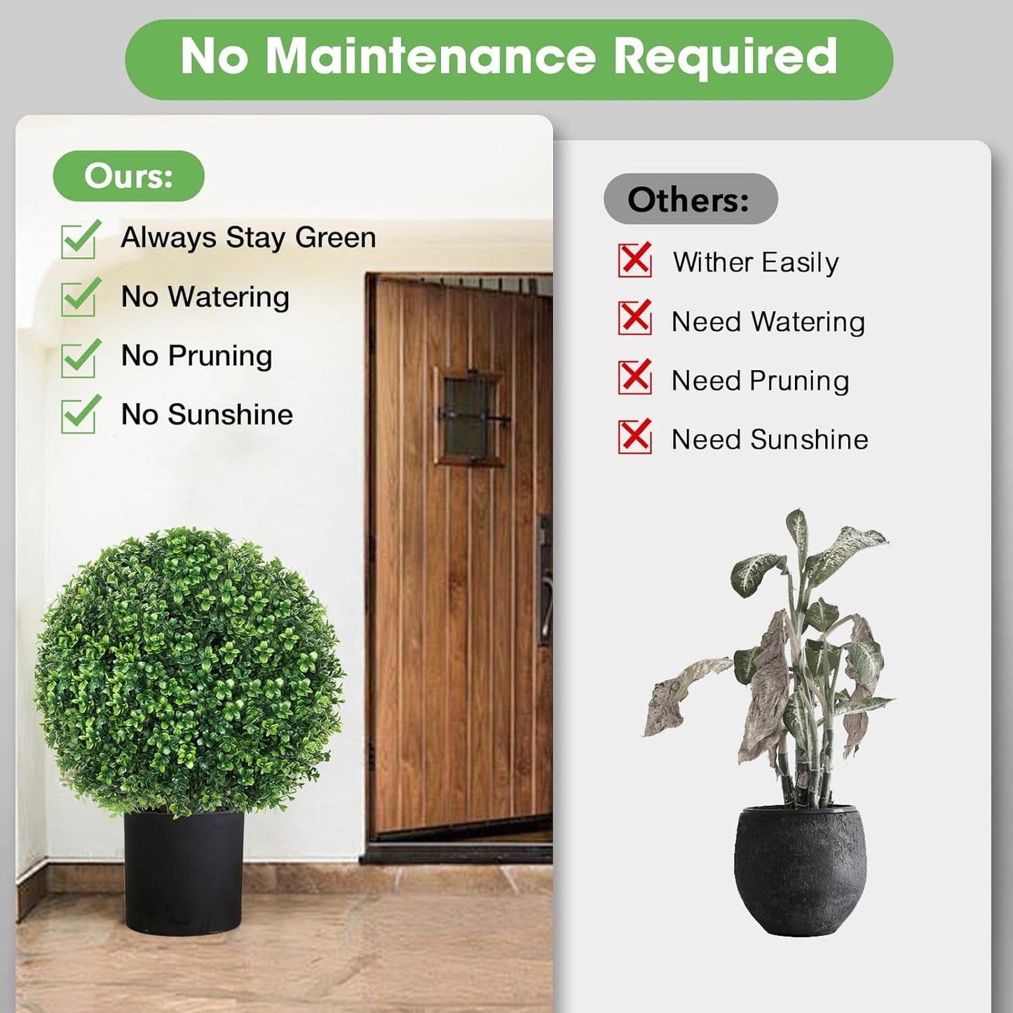 25.6" Artificial Boxwood Topiary Ball Trees: 2 Pack Artificial Shrubs with Spike – UV Resistant Fake Bushes, Evergreen Artificial Plants for Outdoor Indoor Front Porch Garden Yard