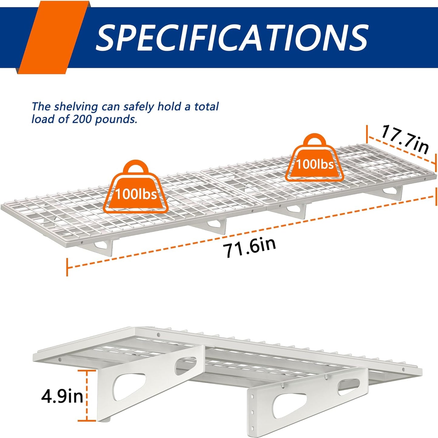 2-Pack 1.5x3FT Garage Shelving 17.7-inch-by-35.8-inch Wall Shelf Garage Storage Rack Wall Mounted Floating Shelves,White