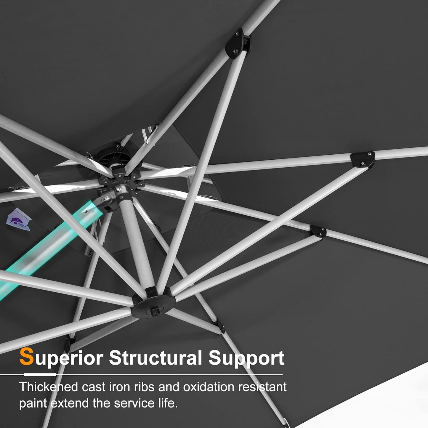 PURPLE LEAF 13 Feet Double Top Round Deluxe Patio Umbrella Offset Hanging Umbrella Outdoor Market Umbrella Garden Umbrella, Grey