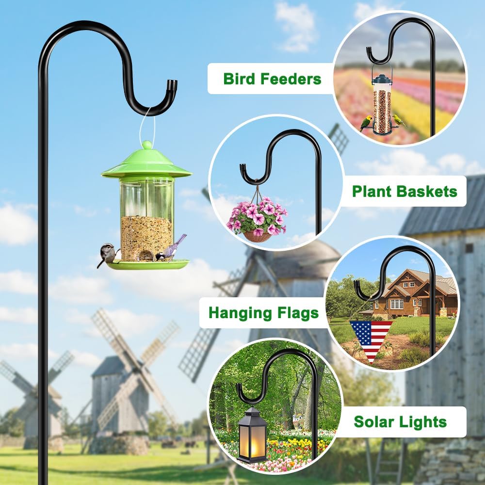 84" Shepherds Hooks for Outdoor, Heavy Duty Bird Feeder Pole with 7 Prongs Base for Hanging Lantern, Hummingbird Feeder, Plant Baskets, Shepherds Hook for Bird Feeders for Outside, 1 Pack