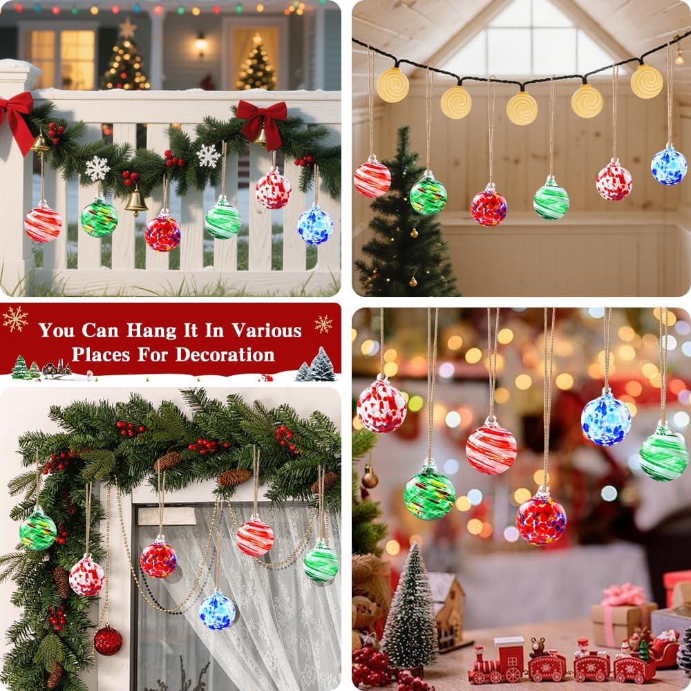 Vellibring 6 PCS Glass Christmas Ball Ornaments,Hand Blown Glass Ornaments Balls Hanging Decor Balls for Xmas Tree Home Window Outdoor Garden Patio Decoration