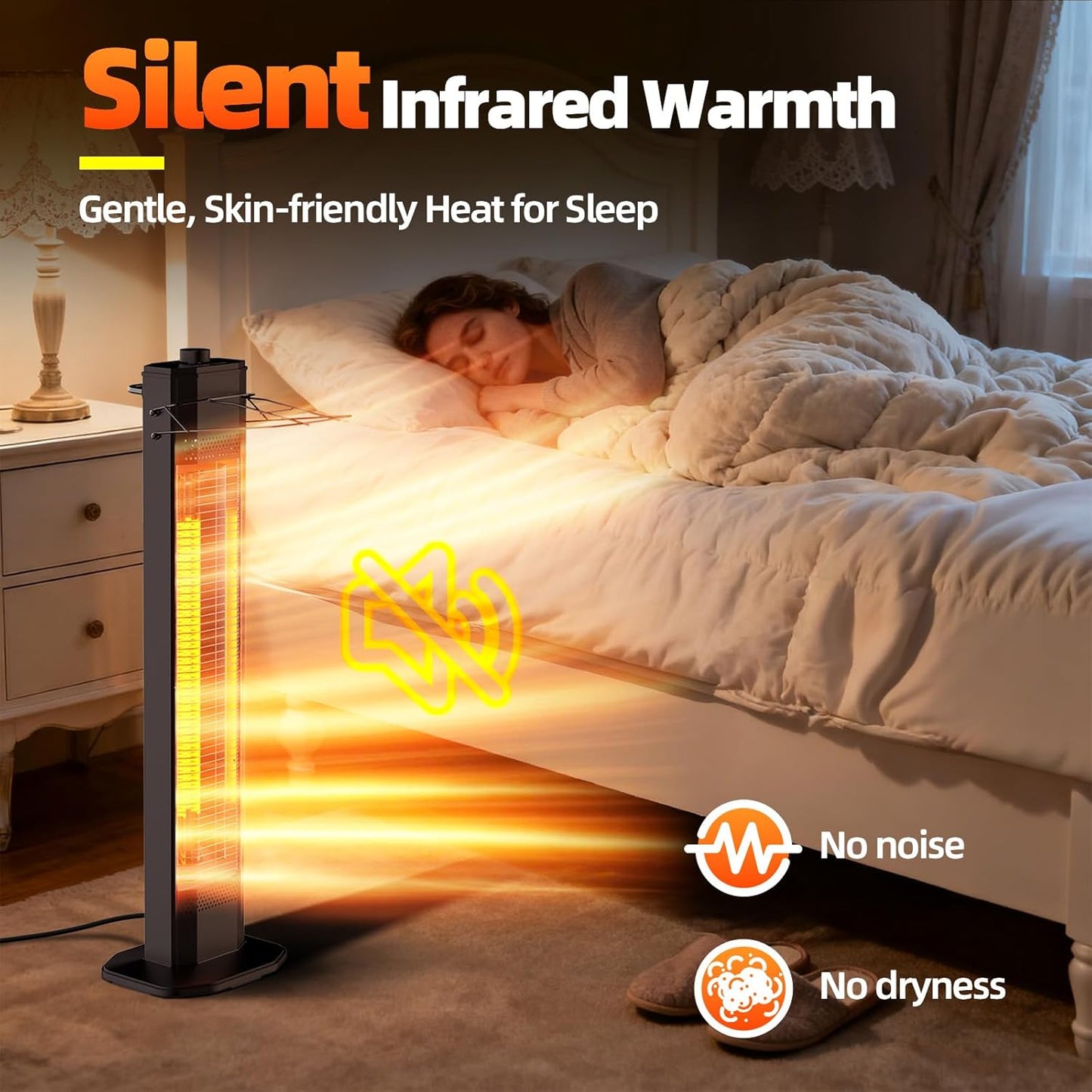 Outdoor Electric Patio Heater, Haimmy 34- inch Outdoor Electric Patio Heater, 1500W Instant Heating, 3 Heat Levels, Tip-Over & Overheat Protection, IPX5 Waterproof Portable Garage Heater Porch Indoor