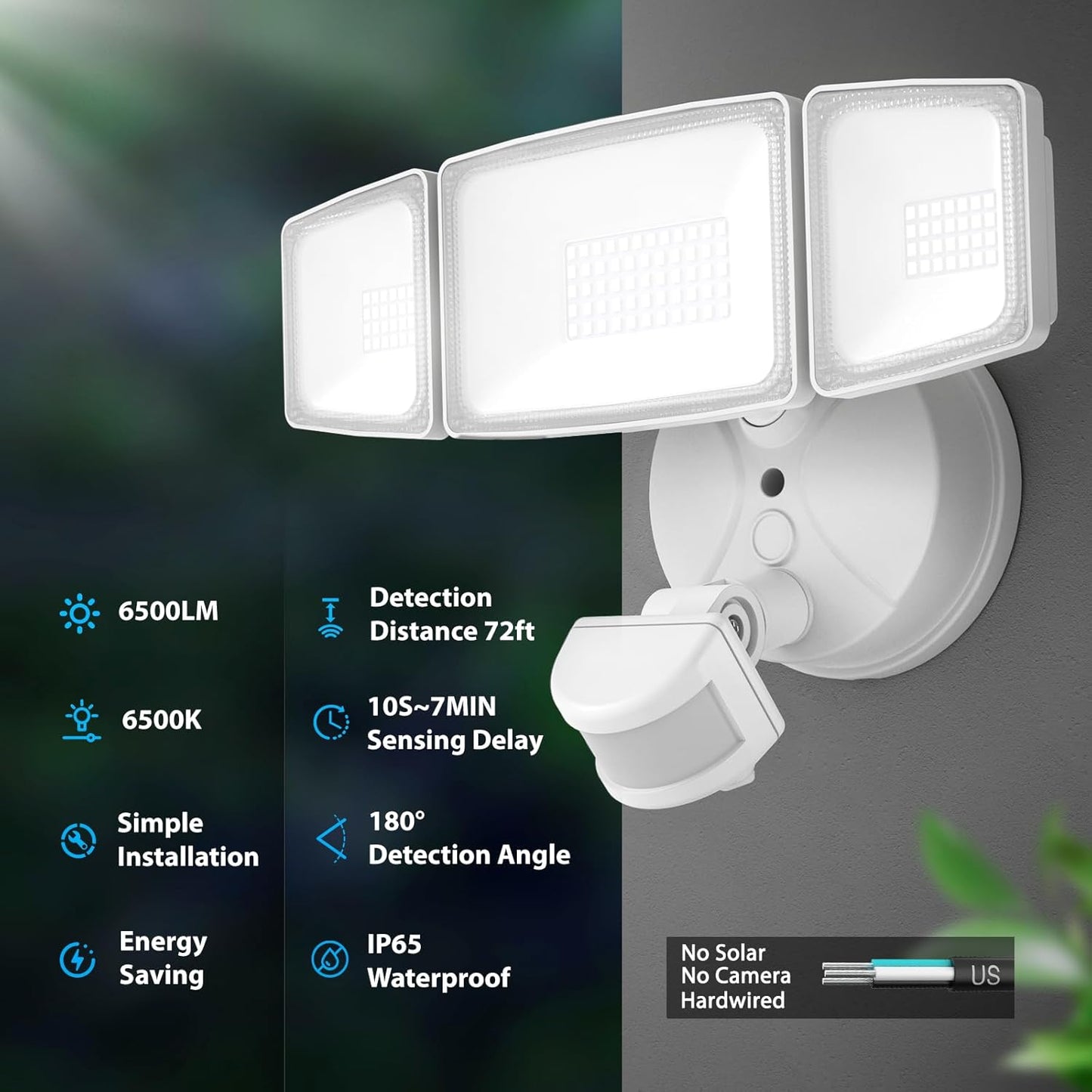 Onforu 3 Pack 65W LED Motion Sensor Outdoor Lights, Security Light Motion Outdoor Flood Light Fixture Detection Detector, 3 Adjustable Heads 6500LM 6500K IP65 Waterproof Exterior Garage Yard (White)