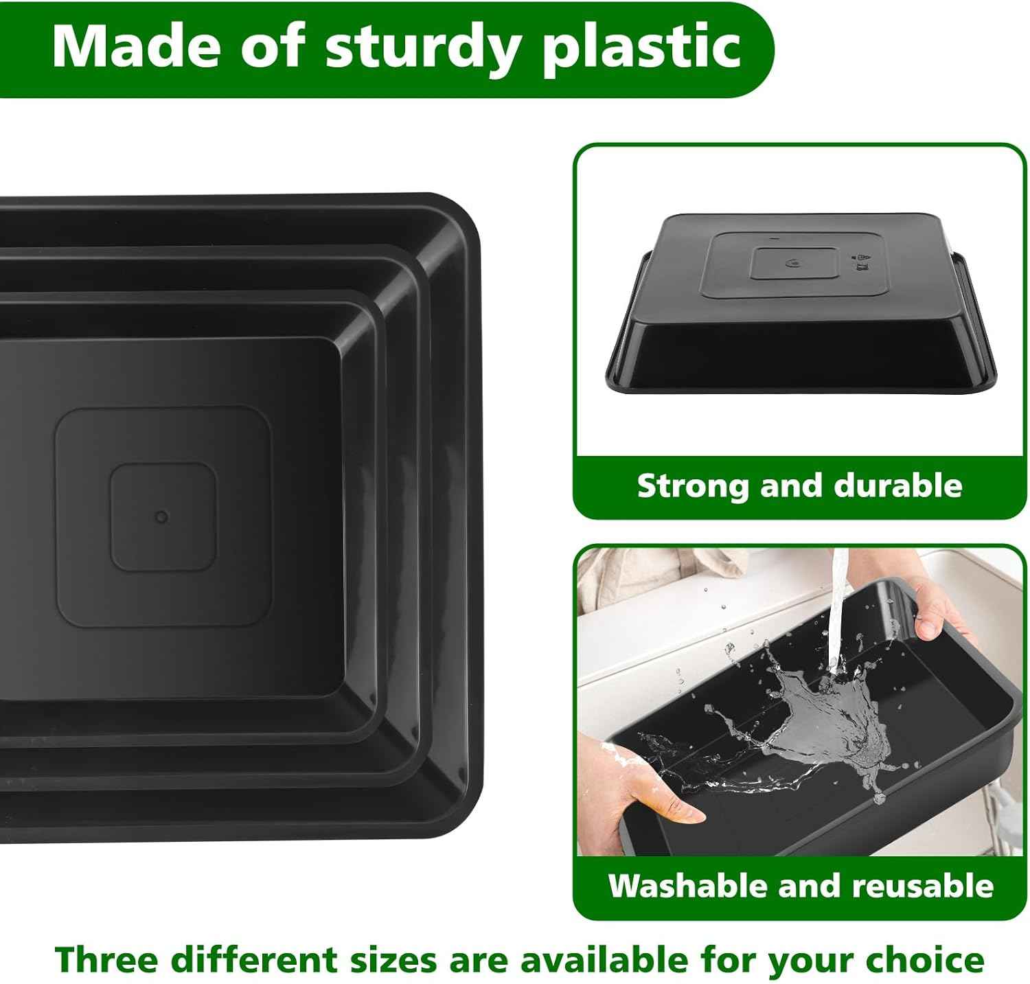 U0U 3 Size Square Stepping Stone Mold,8" 10.2" 12.2" Reusable Concrete Mold for Concrete,Plastic Cement Molds for Casting Garden Pavement and Forms Walkway (Black)