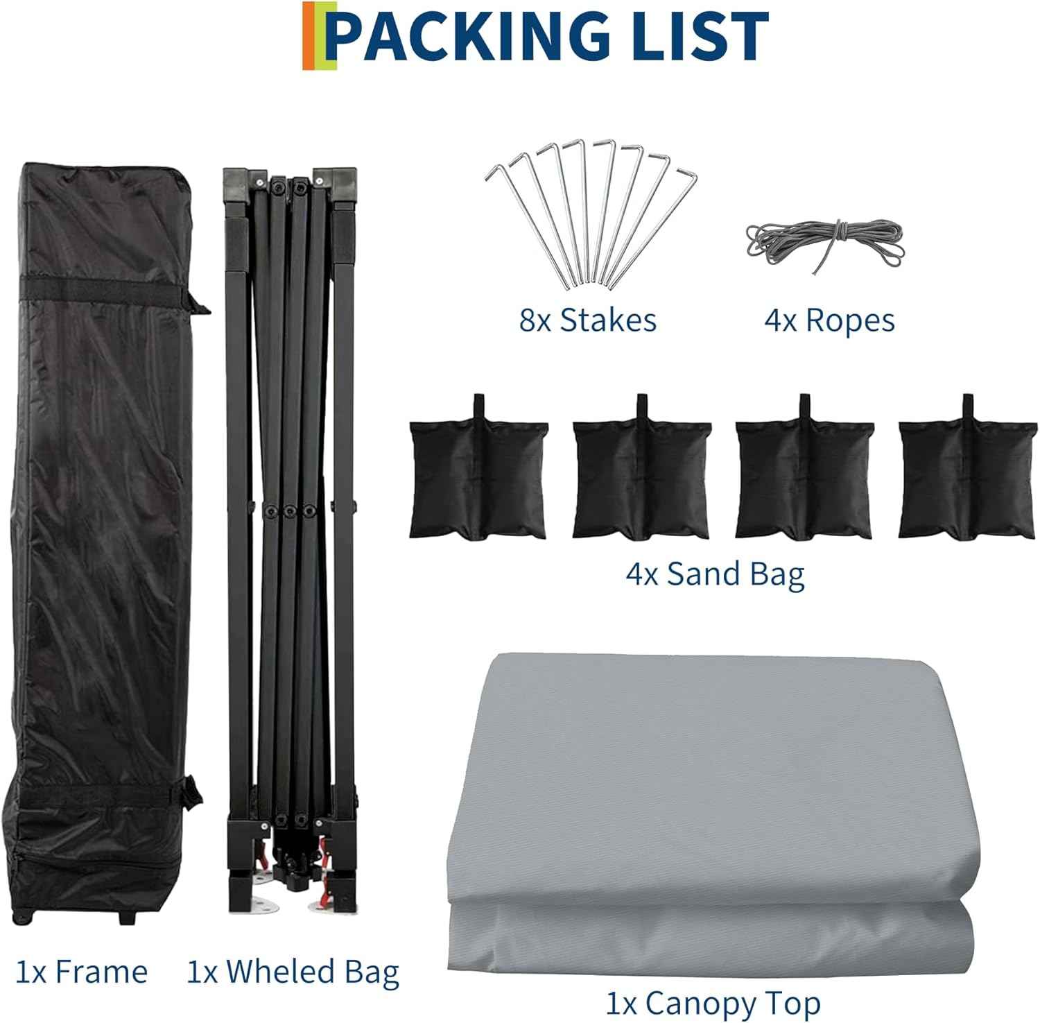 10x10 Heavy Duty Pop Up Canopy – One-Person Setup Outdoor Tent with Roller Bag, Adjustable Heights, Sandbags, Stakes & Ropes – Instant Black Shelter, No Sidewalls