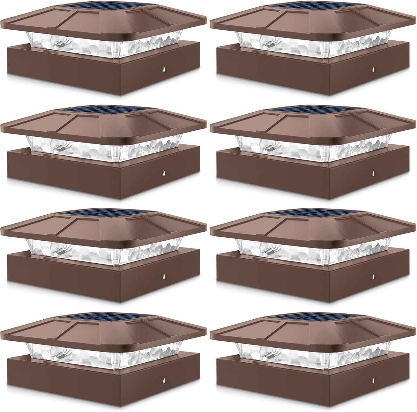 Peasur 4x4 Solar Post Cap Lights Outdoor with 3 Modes, 8 Packs Brown Fence Light Solar Powered Waterproof, Wood/Vinyl Posts Caps Lights for Deck Yard Garden Patio Porch Railing Outside