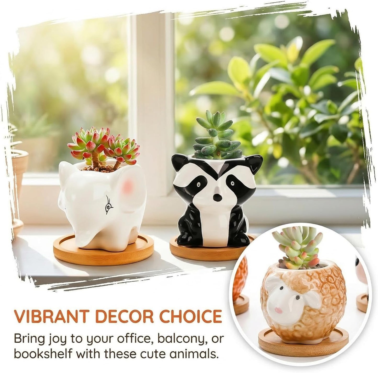 Pumtus 6 Pack Small Succulent Pots with Drainage Hole, 3 Inch Cute Ceramic Animal Planter with Saucer, Unique Air Plant Holder, Desktop Plant Flower Pot for Indoor Plants, Cactus, Garden, Home Decor