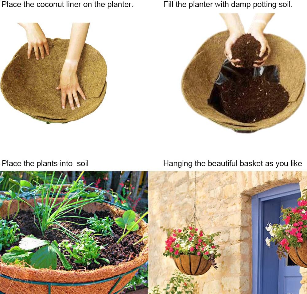Coco Liners for Planters Round Basket Shaped Coconut Fiber Replacement Liners (4, 18 Inch)