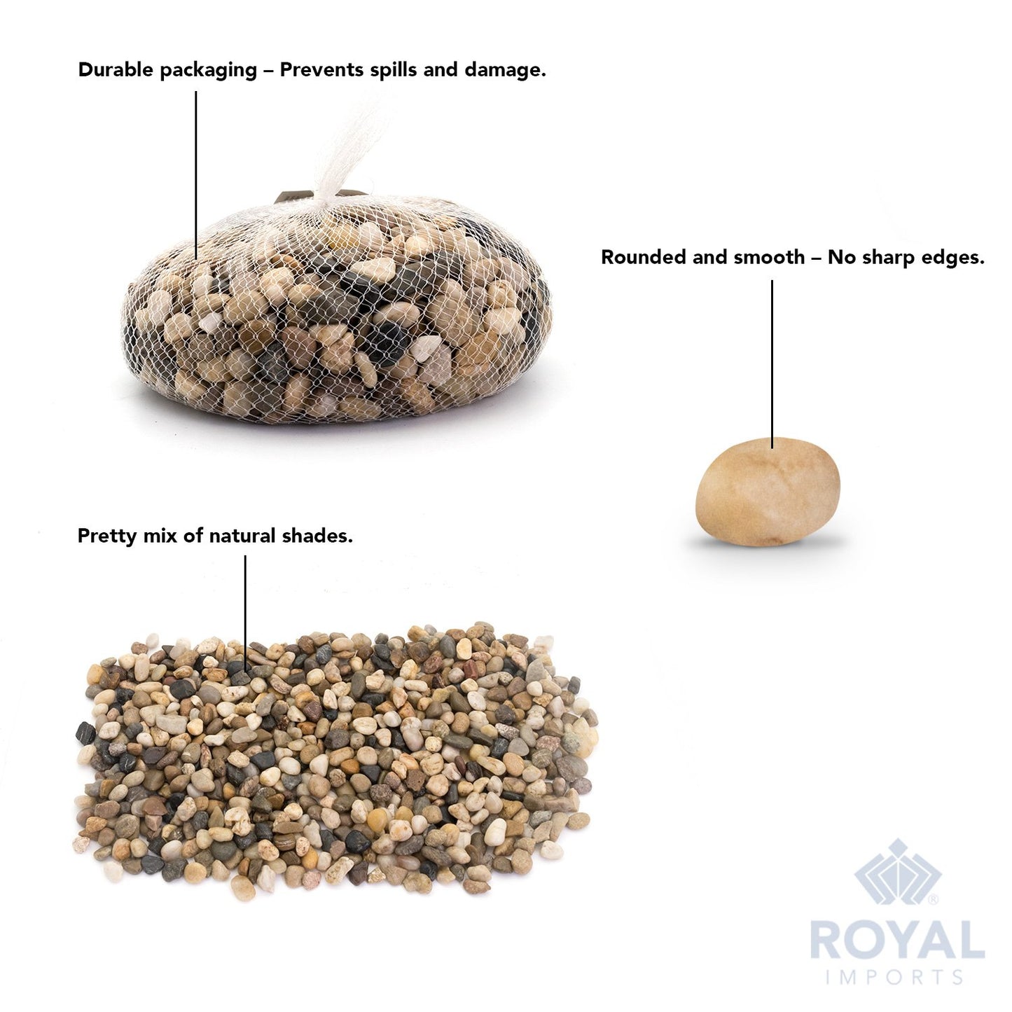 Royal Imports 5LBS River Rocks Decorative Ornamental Pebbles, Garden Landscaping Stones, Gravel Filler for Plants, Vases, Succulents, Home Decor, Aquariums, Crafting, Animal Habitat - Large Natural