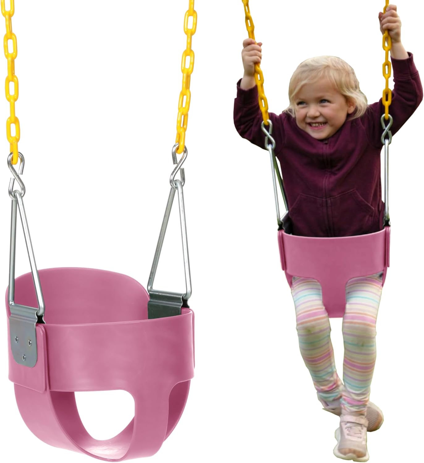 Eastern Jungle Gym Heavy-Duty High Back Full Bucket Toddler Swing Seat | Coated Chains Fully Assembled | Pink Swing Set Accessory